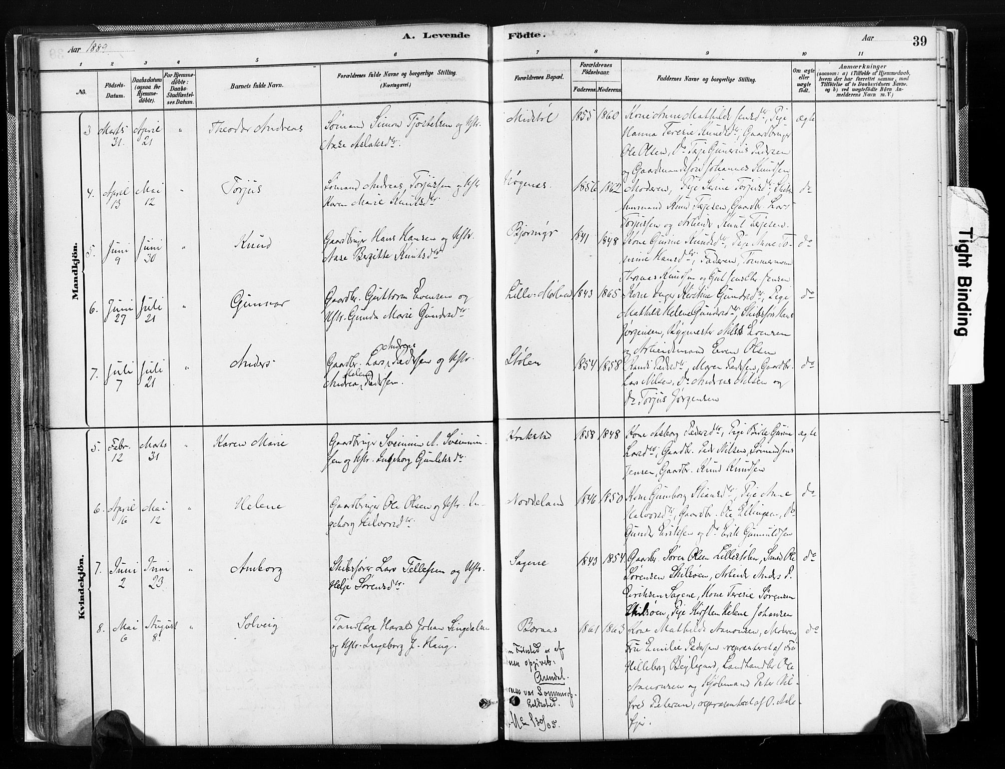 Austre Moland sokneprestkontor, SAK/1111-0001/F/Fa/Faa/L0010: Parish register (official) no. A 10, 1880-1904, p. 39
