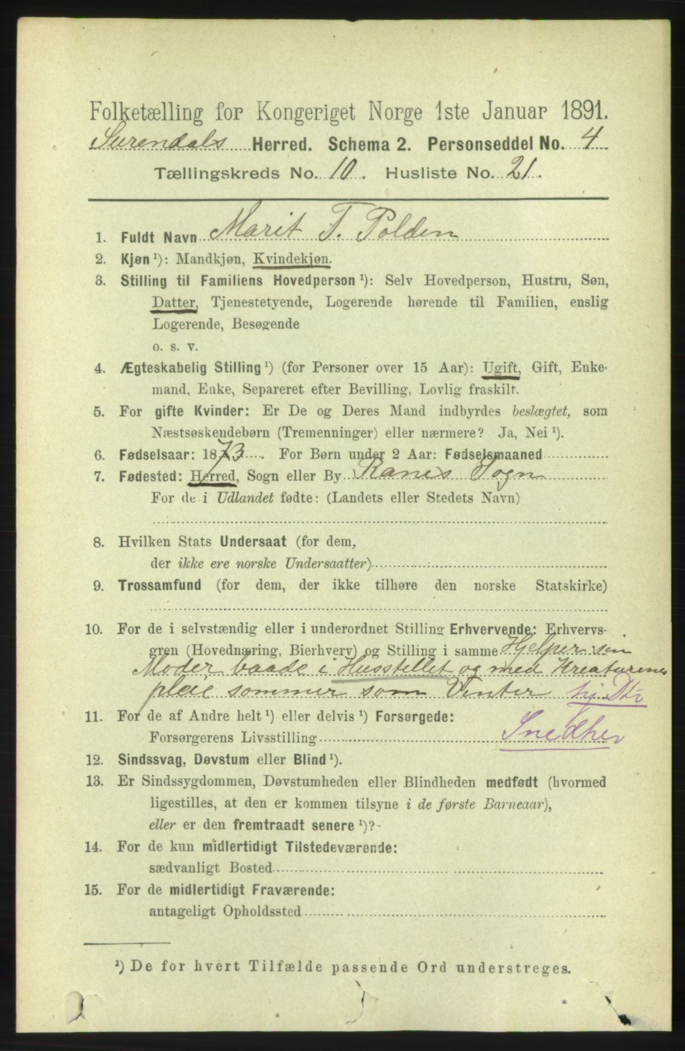 RA, 1891 census for 1566 Surnadal, 1891, p. 2641