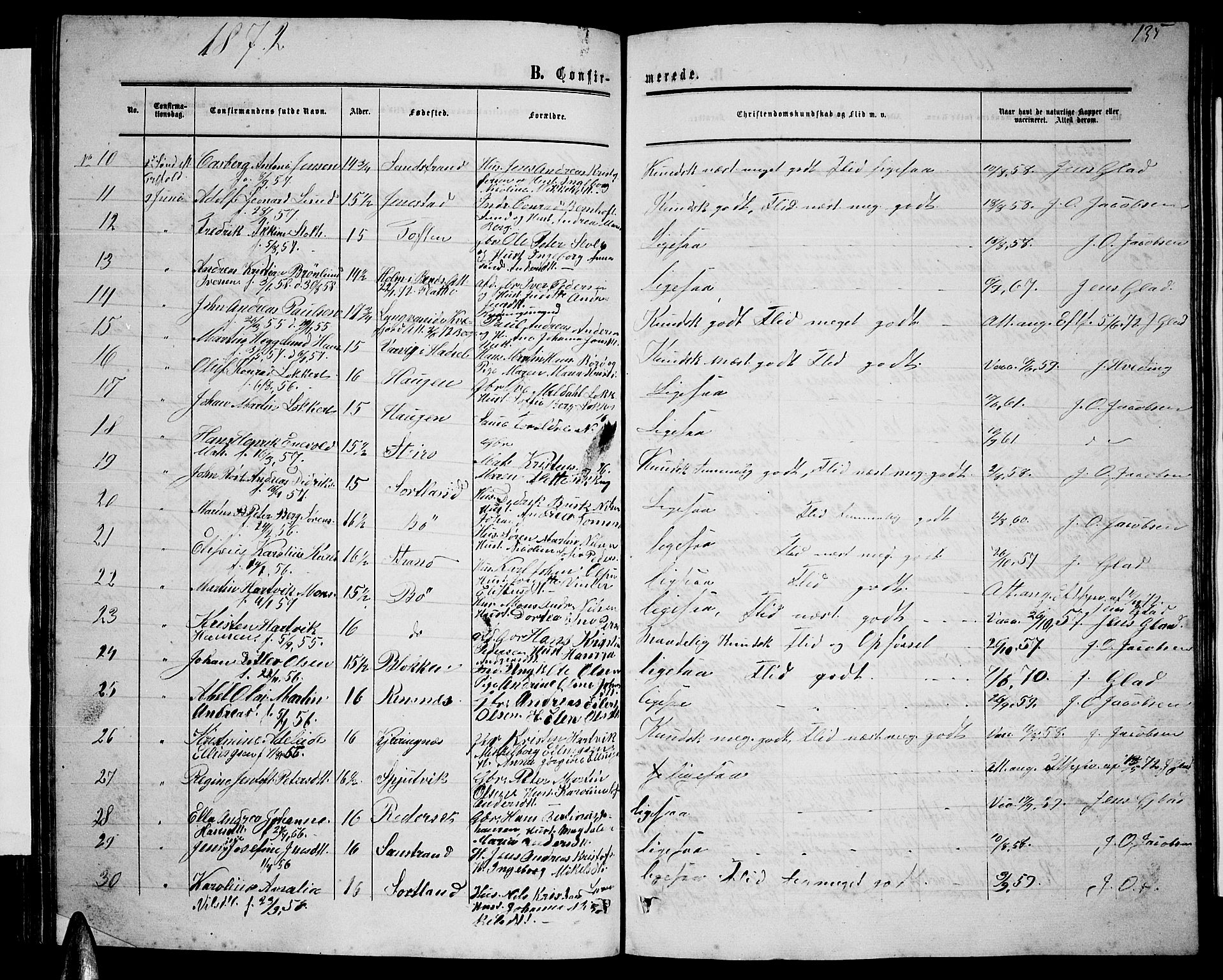 Ministerialprotokoller, klokkerbøker og fødselsregistre - Nordland, SAT/A-1459/895/L1381: Parish register (copy) no. 895C03, 1864-1885, p. 135