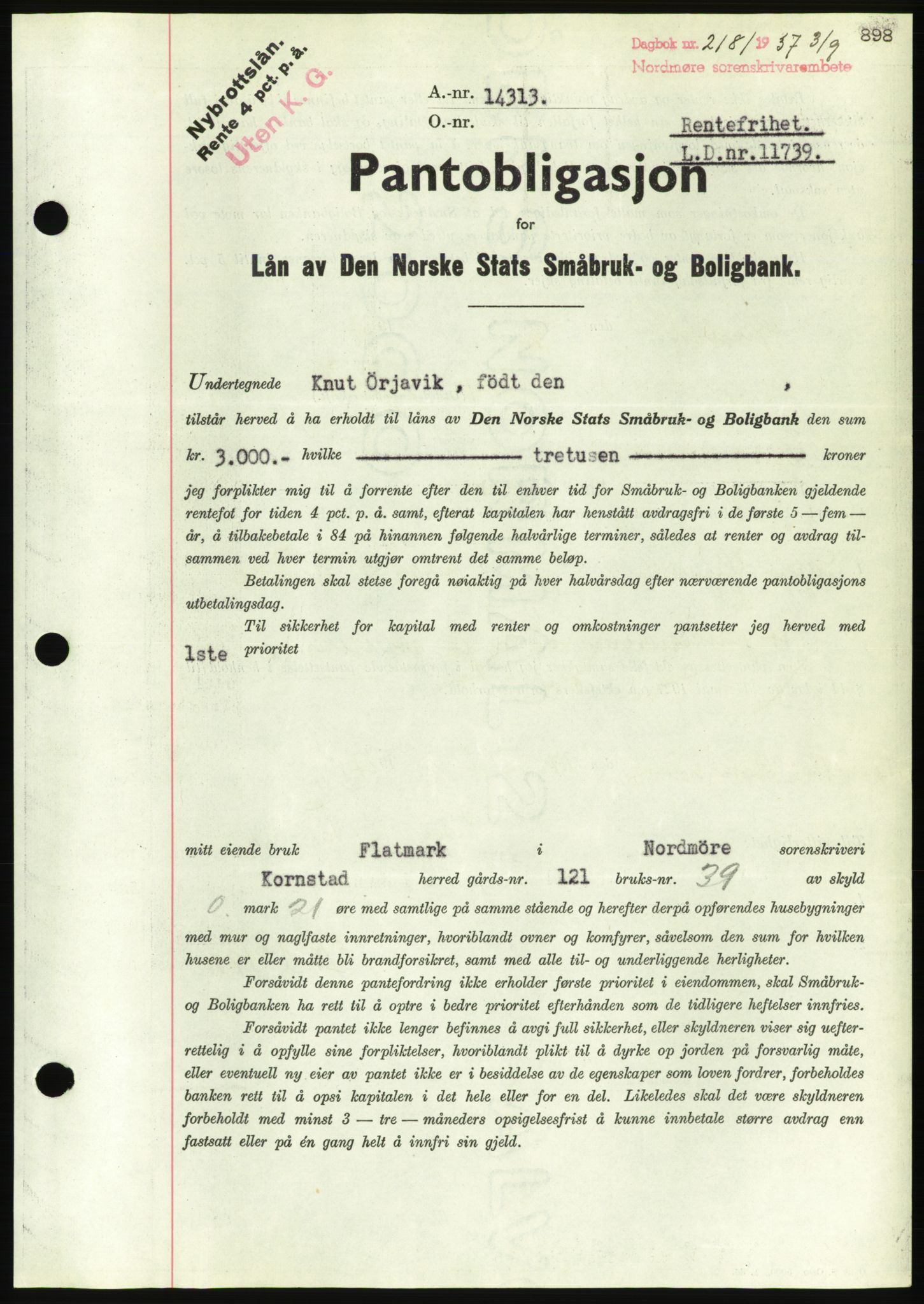 Nordmøre sorenskriveri, AV/SAT-A-4132/1/2/2Ca/L0091: Mortgage book no. B81, 1937-1937, Diary no: : 2181/1937