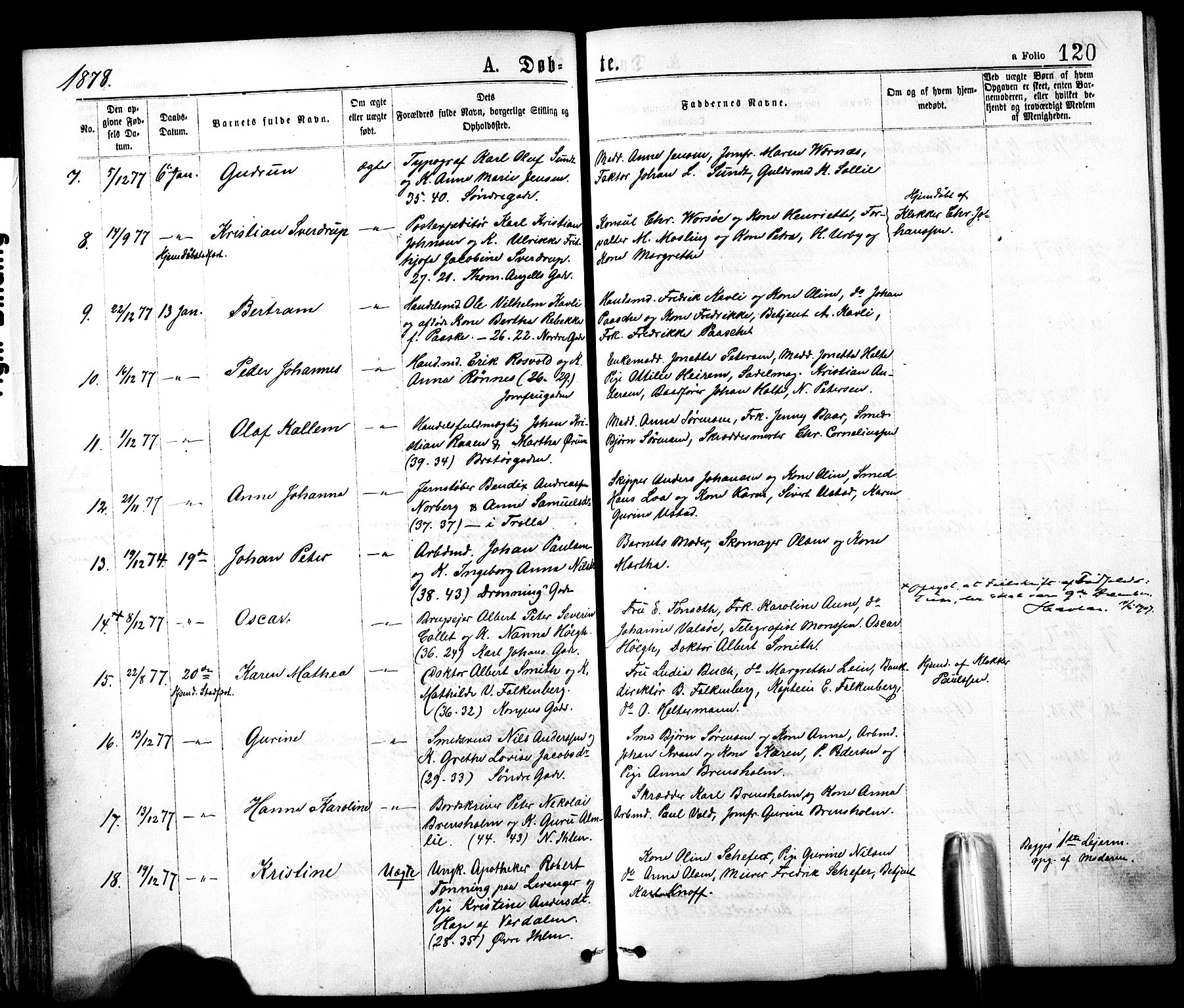 Ministerialprotokoller, klokkerbøker og fødselsregistre - Sør-Trøndelag, SAT/A-1456/602/L0118: Parish register (official) no. 602A16, 1873-1879, p. 120