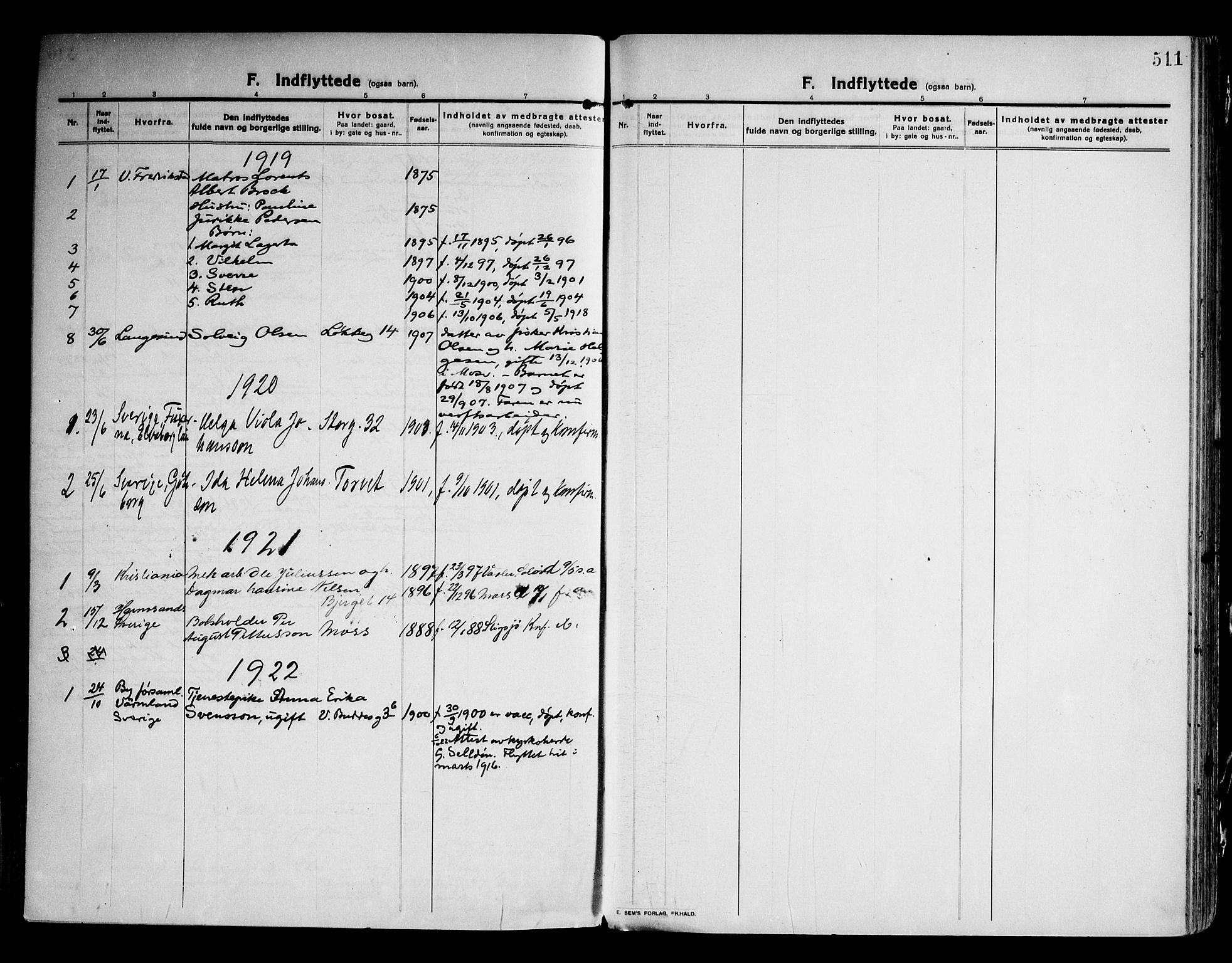 Moss prestekontor Kirkebøker, AV/SAO-A-2003/F/Fb/L0005: Parish register (official) no. II 5, 1913-1923, p. 511