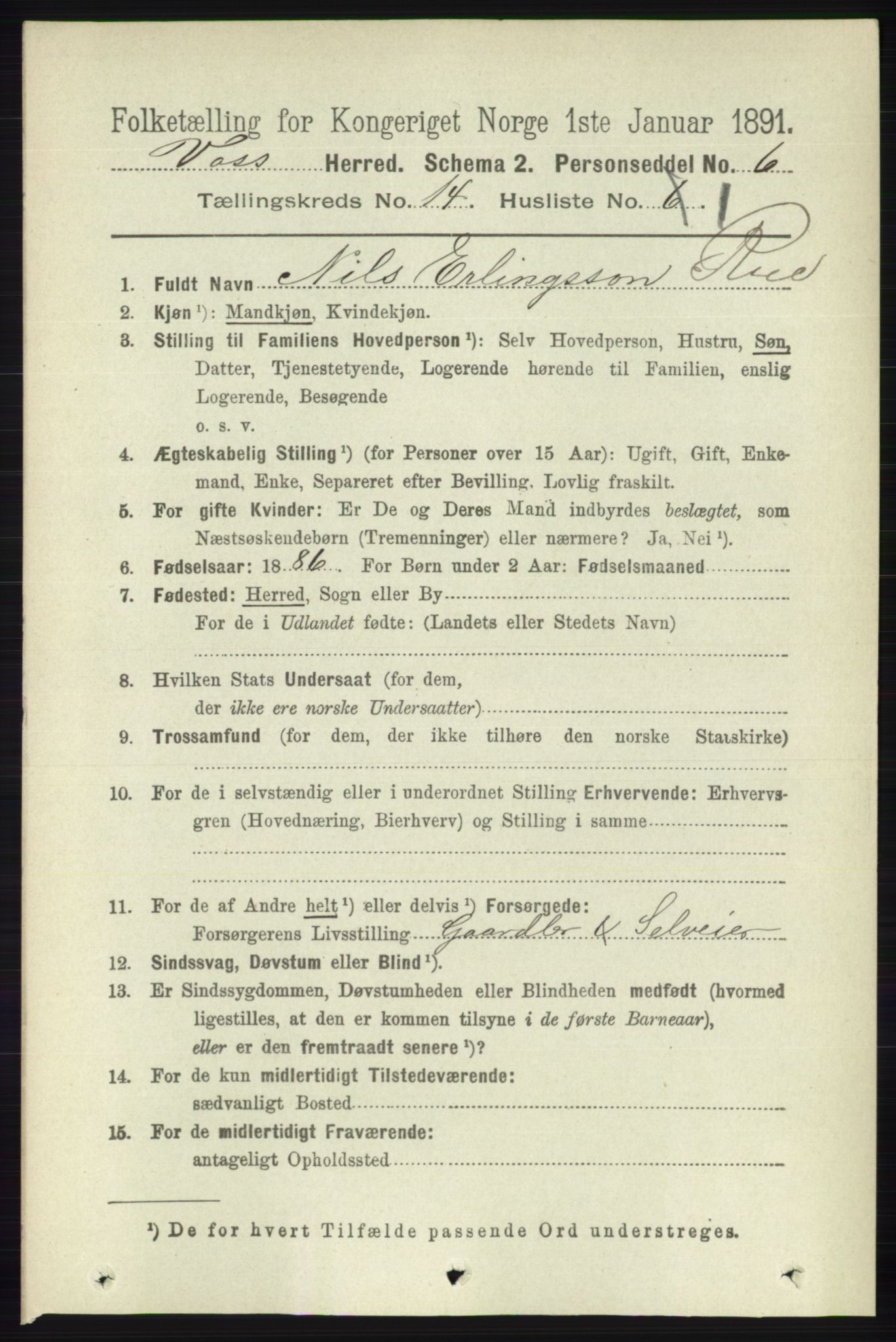 RA, 1891 census for 1235 Voss, 1891, p. 7262