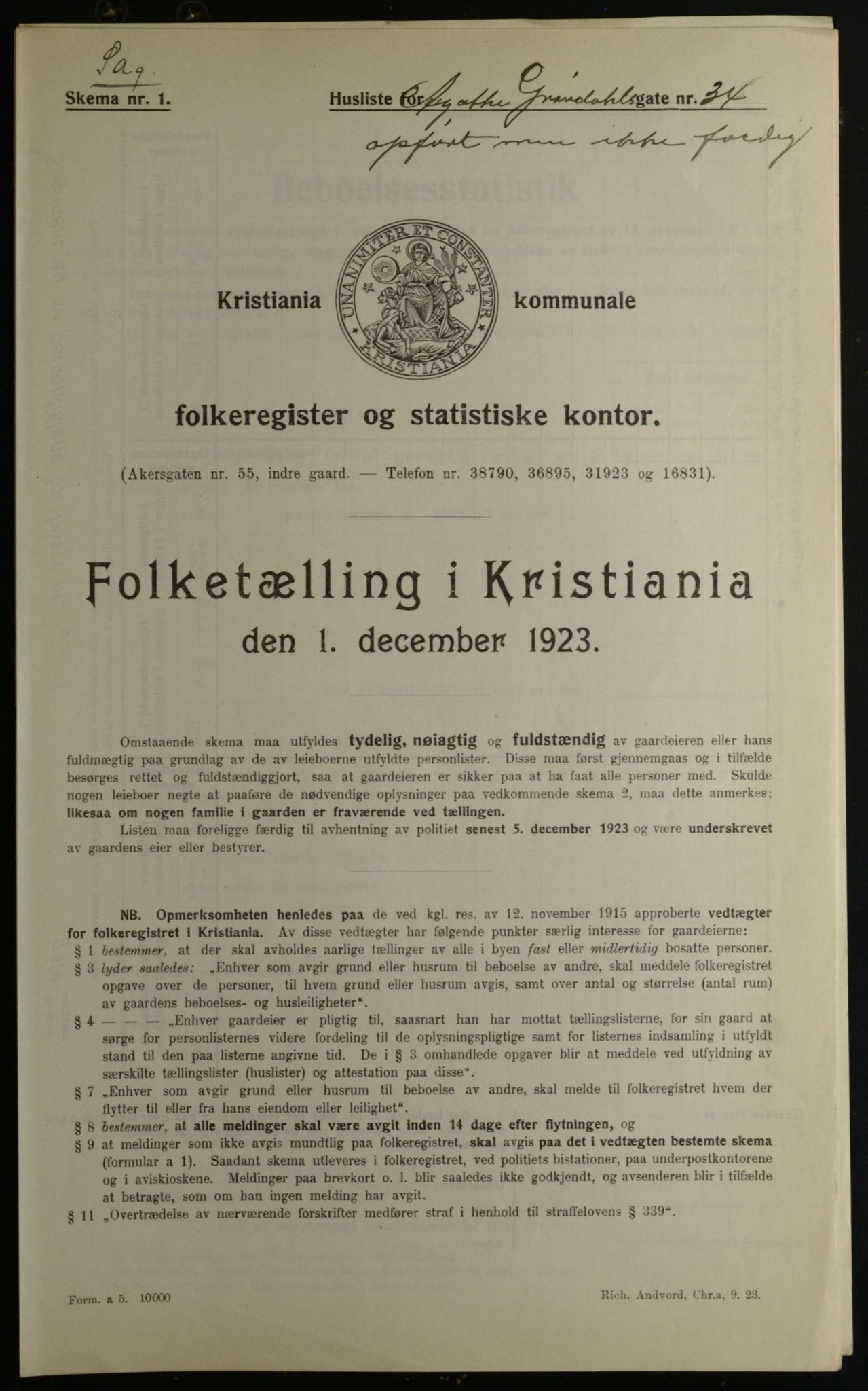 OBA, Municipal Census 1923 for Kristiania, 1923, p. 356