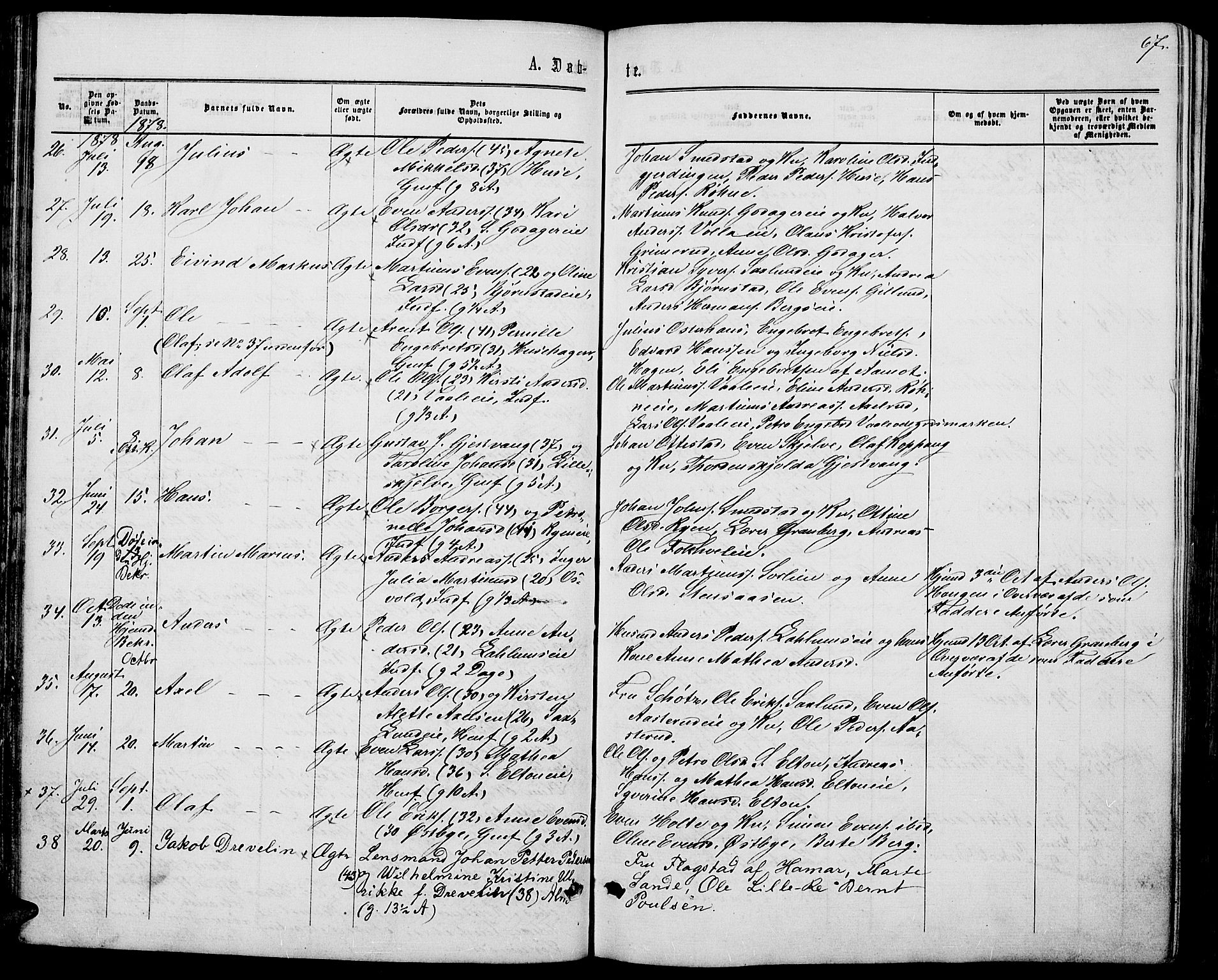 Stange prestekontor, AV/SAH-PREST-002/L/L0006: Parish register (copy) no. 6, 1864-1882, p. 67