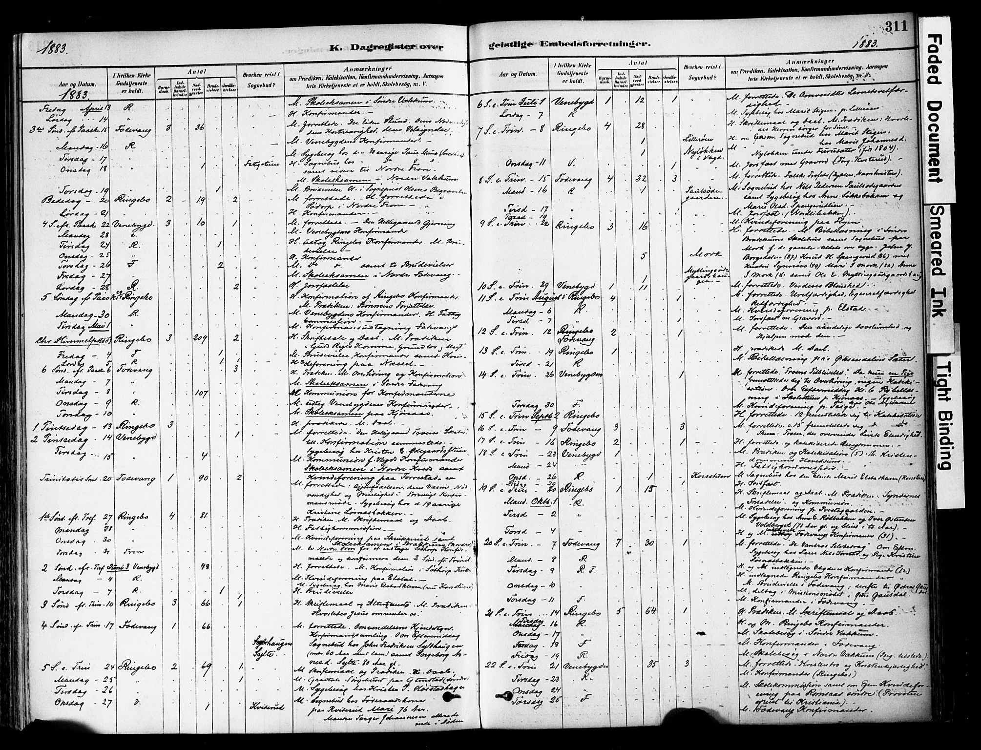 Ringebu prestekontor, AV/SAH-PREST-082/H/Ha/Haa/L0008: Parish register (official) no. 8, 1878-1898, p. 311