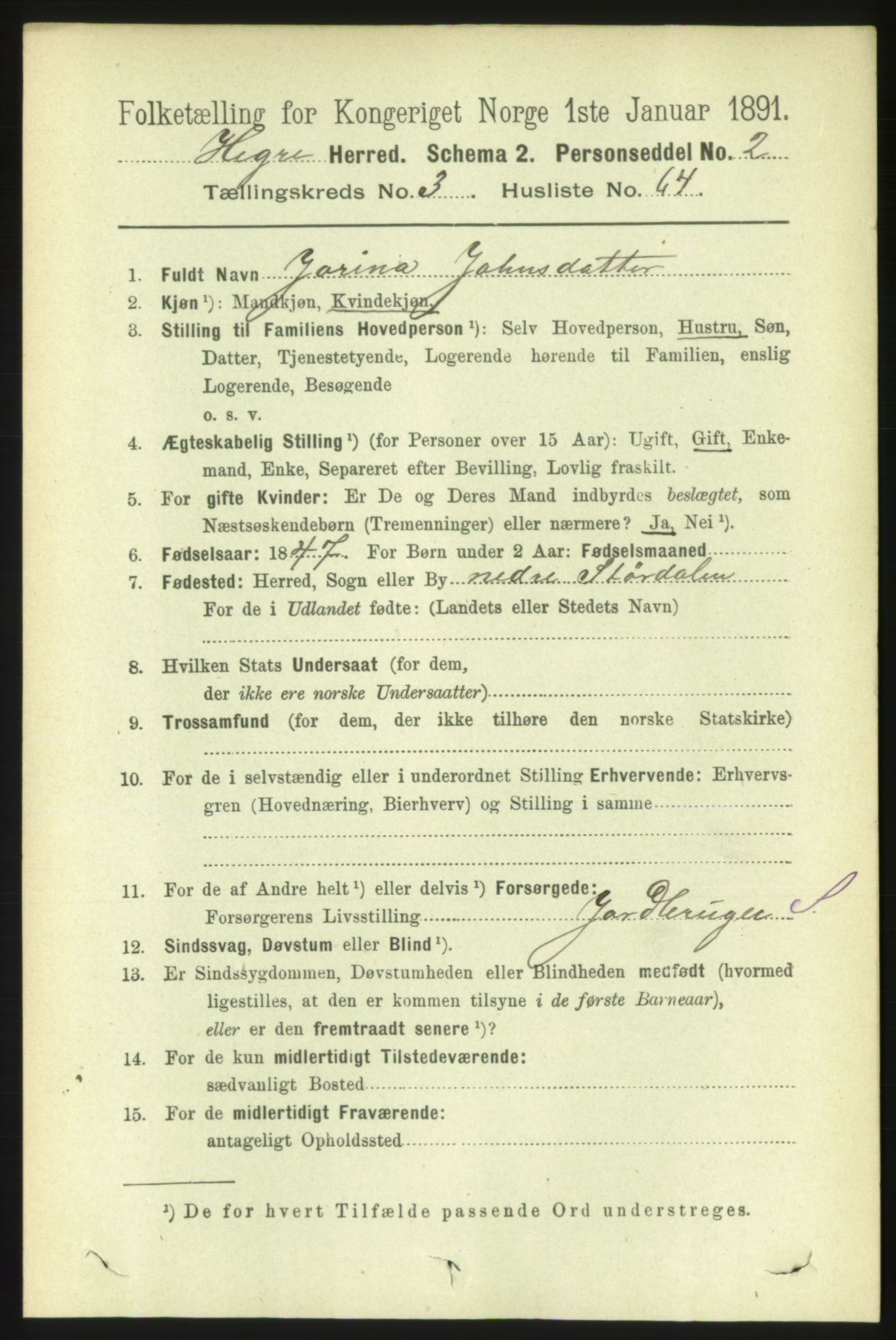 RA, 1891 census for 1712 Hegra, 1891, p. 1398