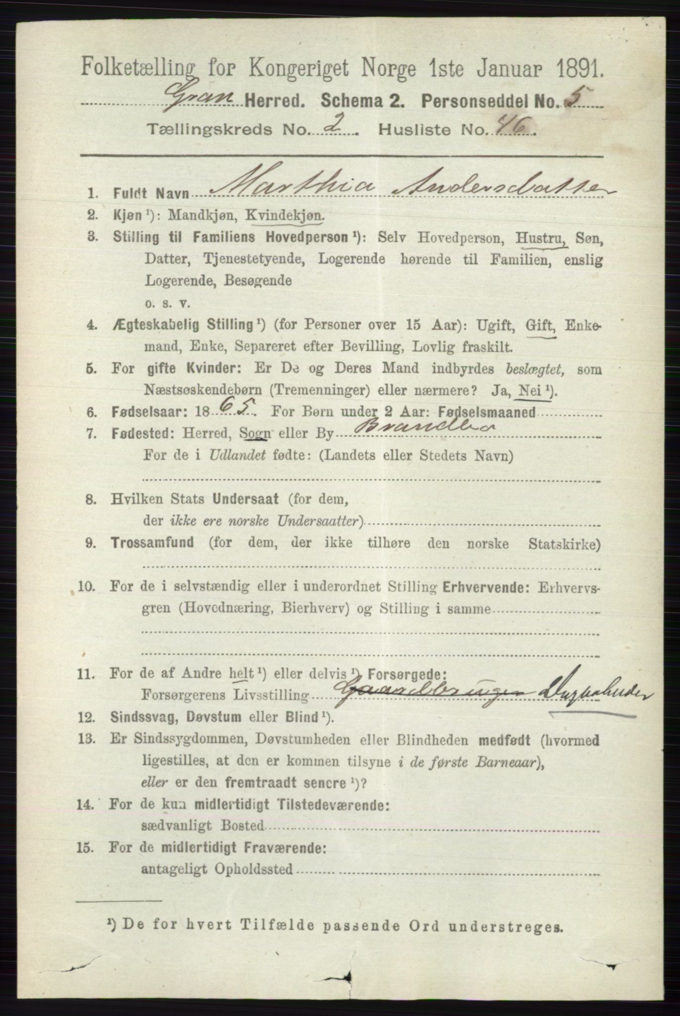 RA, 1891 census for 0534 Gran, 1891, p. 602