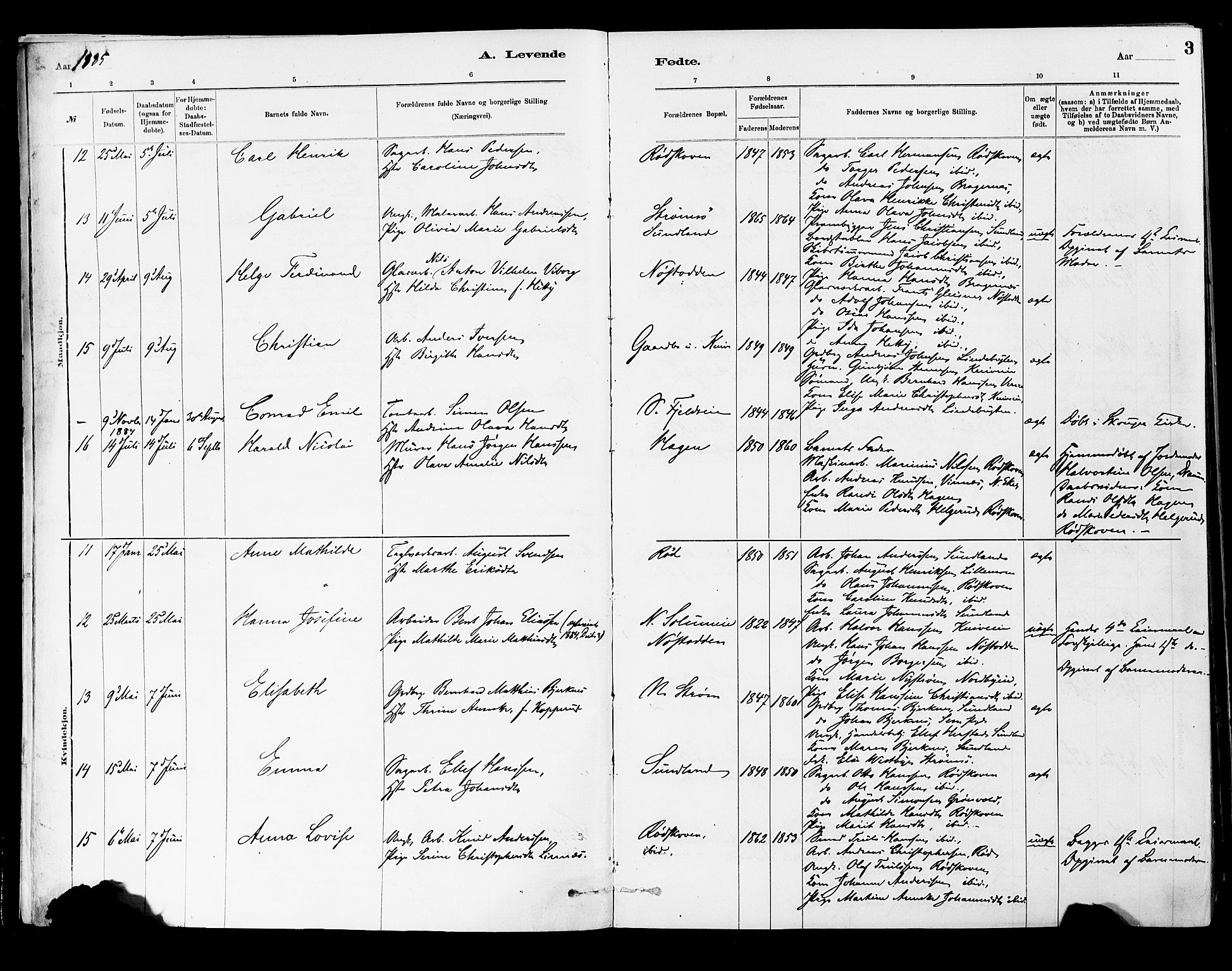 Strømsgodset kirkebøker, AV/SAKO-A-324/F/Fa/L0001: Parish register (official) no. 1, 1885-1909, p. 3