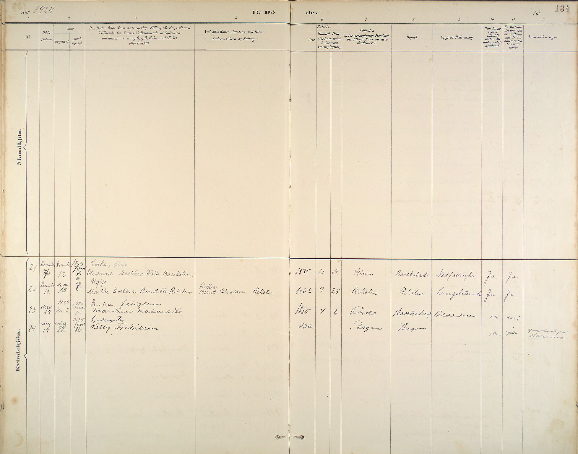 Kinn sokneprestembete, SAB/A-80801/H/Haa/Haab/L0011: Parish register (official) no. B 11, 1886-1936, p. 134