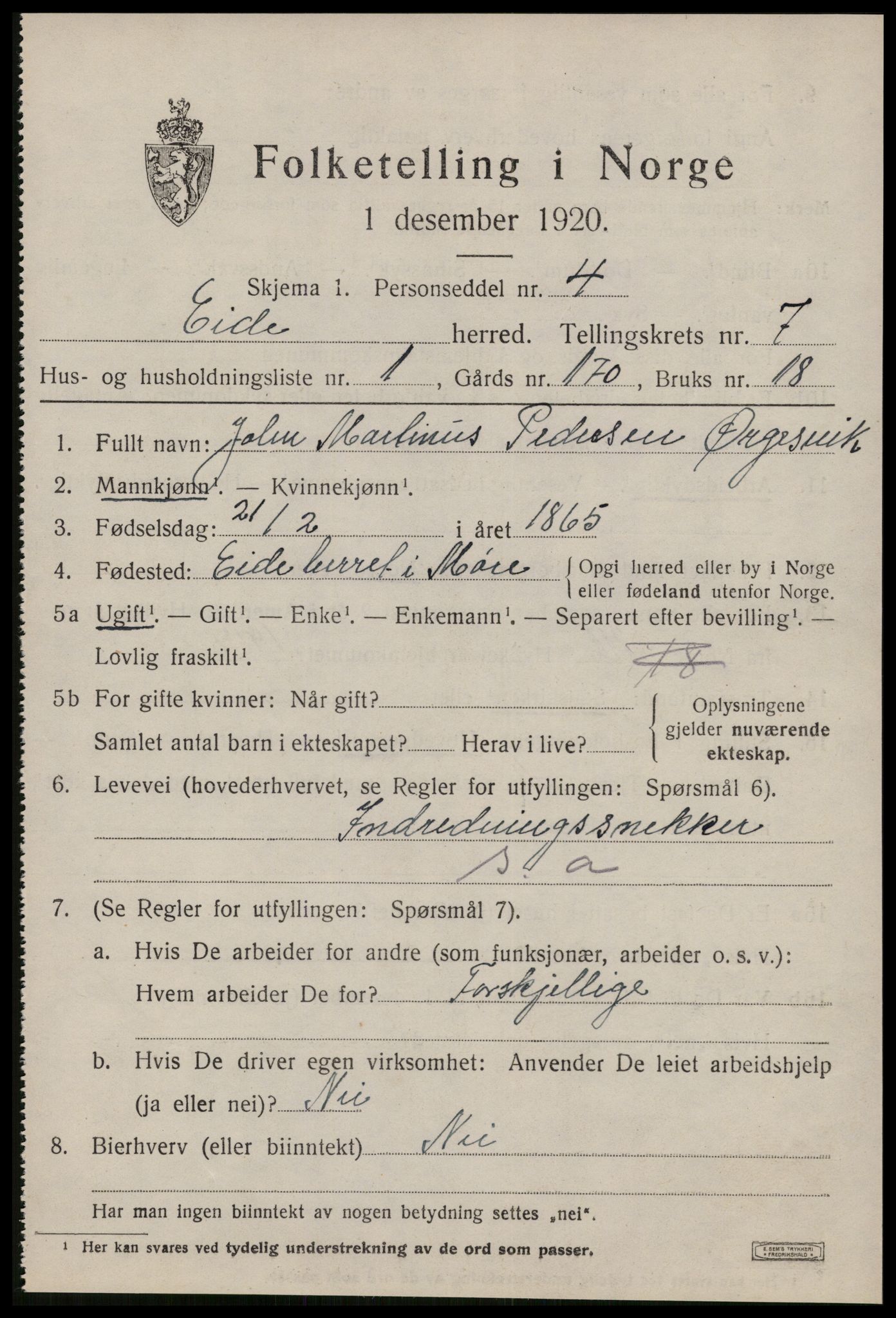 SAT, 1920 census for Eid (MR), 1920, p. 3280