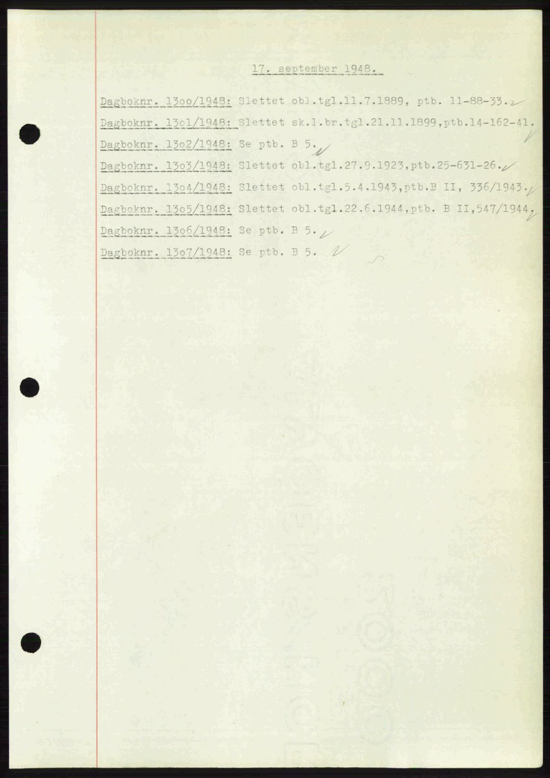 Nedenes sorenskriveri, SAK/1221-0006/G/Gb/Gba/L0059: Mortgage book no. A11, 1948-1948, Diary no: : 1300/1948