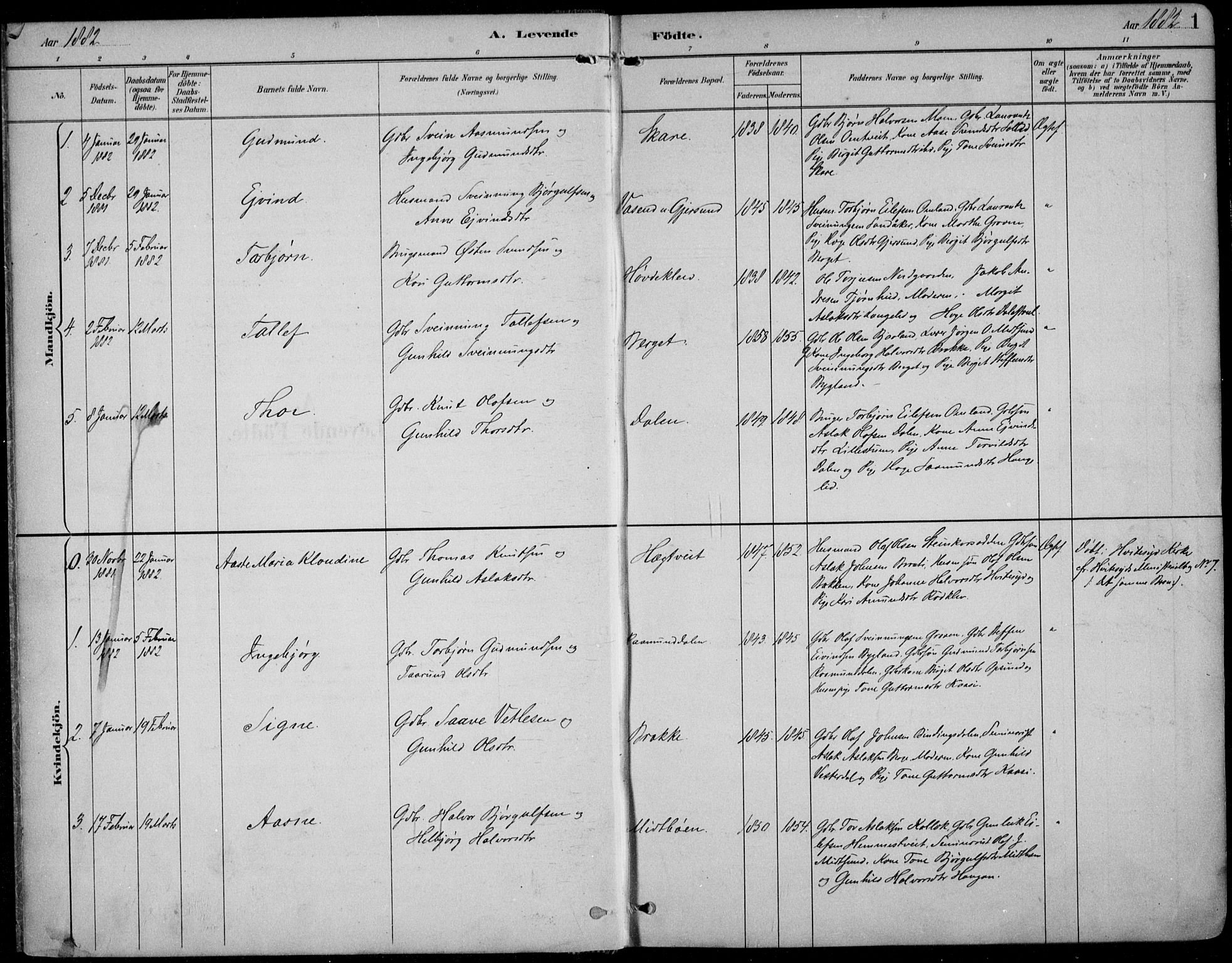 Kviteseid kirkebøker, SAKO/A-276/F/Fb/L0002: Parish register (official) no. II 2, 1882-1916, p. 1