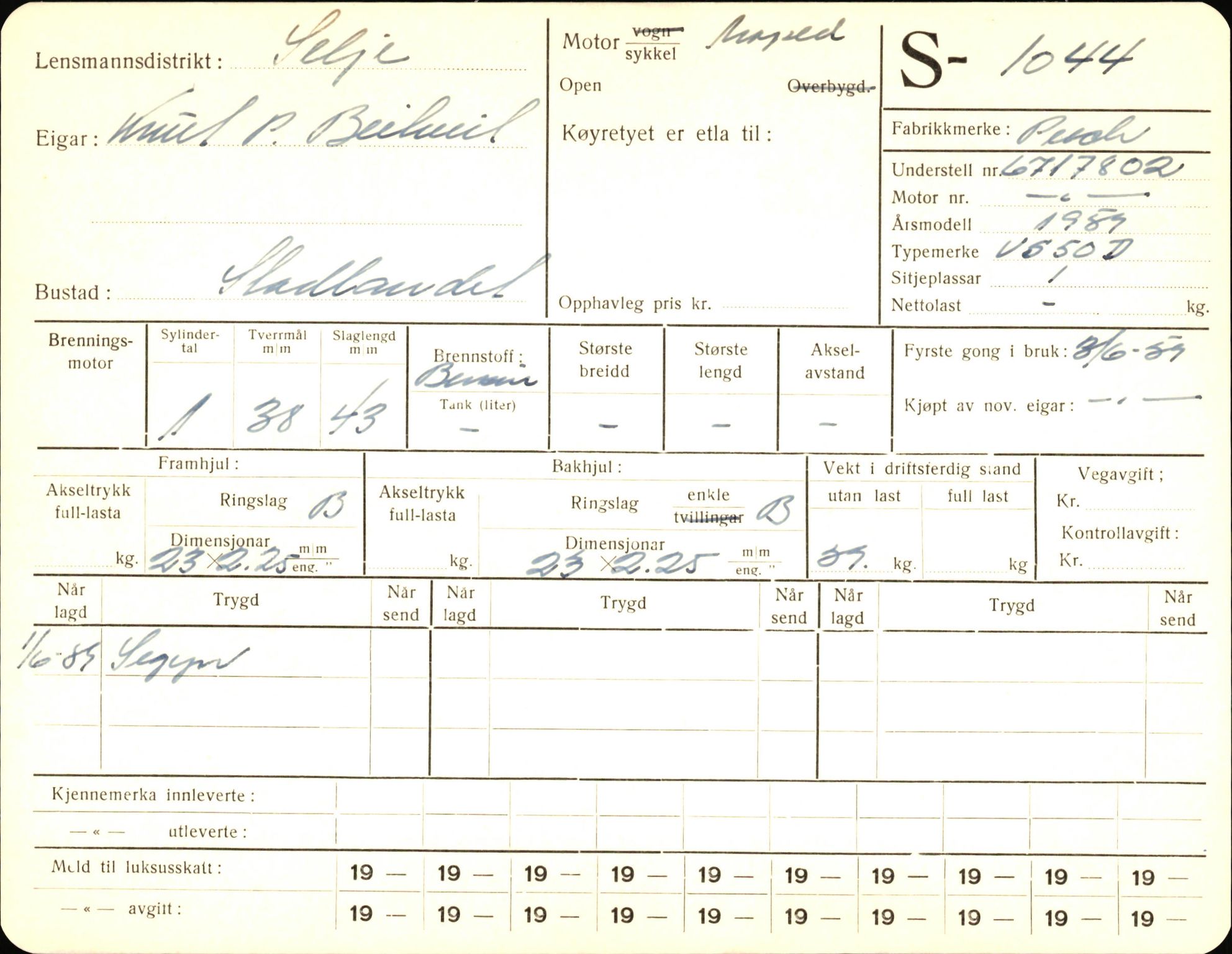 Statens vegvesen, Sogn og Fjordane vegkontor, AV/SAB-A-5301/4/F/L0003: Registerkort utmeldte Fjordane S1000-2499, 1930-1961, p. 78