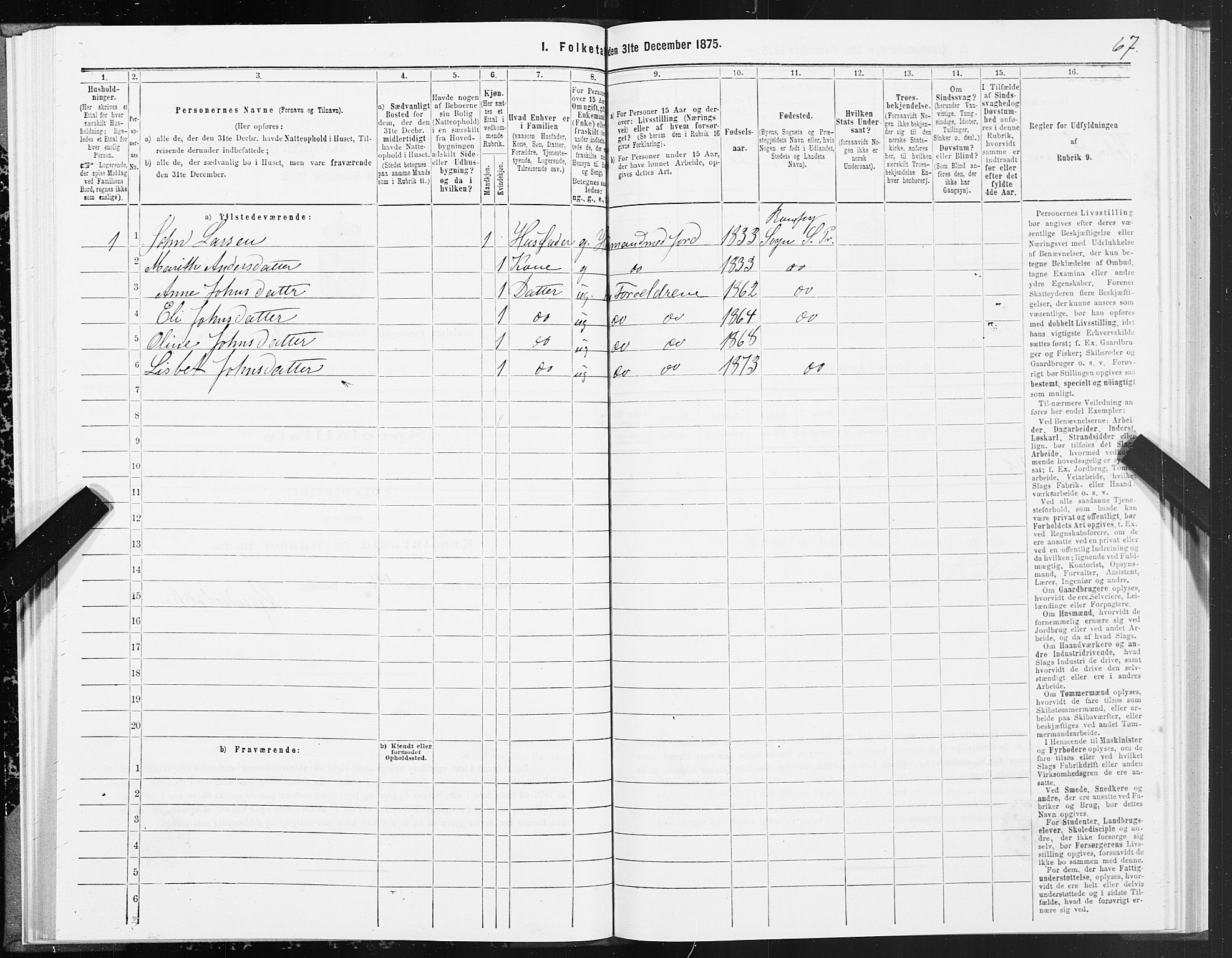 SAT, 1875 census for 1563P Sunndal, 1875, p. 1067