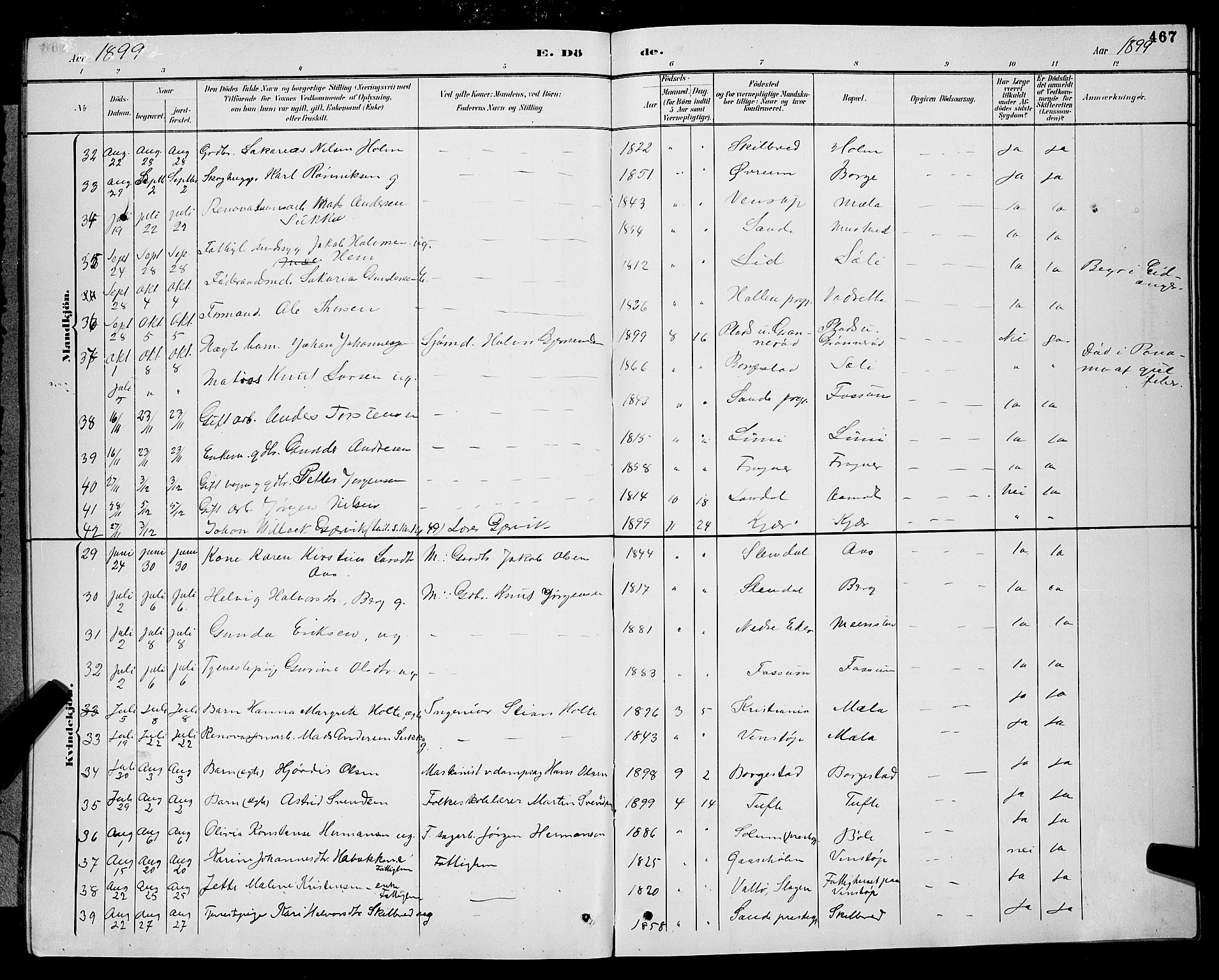 Gjerpen kirkebøker, AV/SAKO-A-265/G/Ga/L0002: Parish register (copy) no. I 2, 1883-1900, p. 467