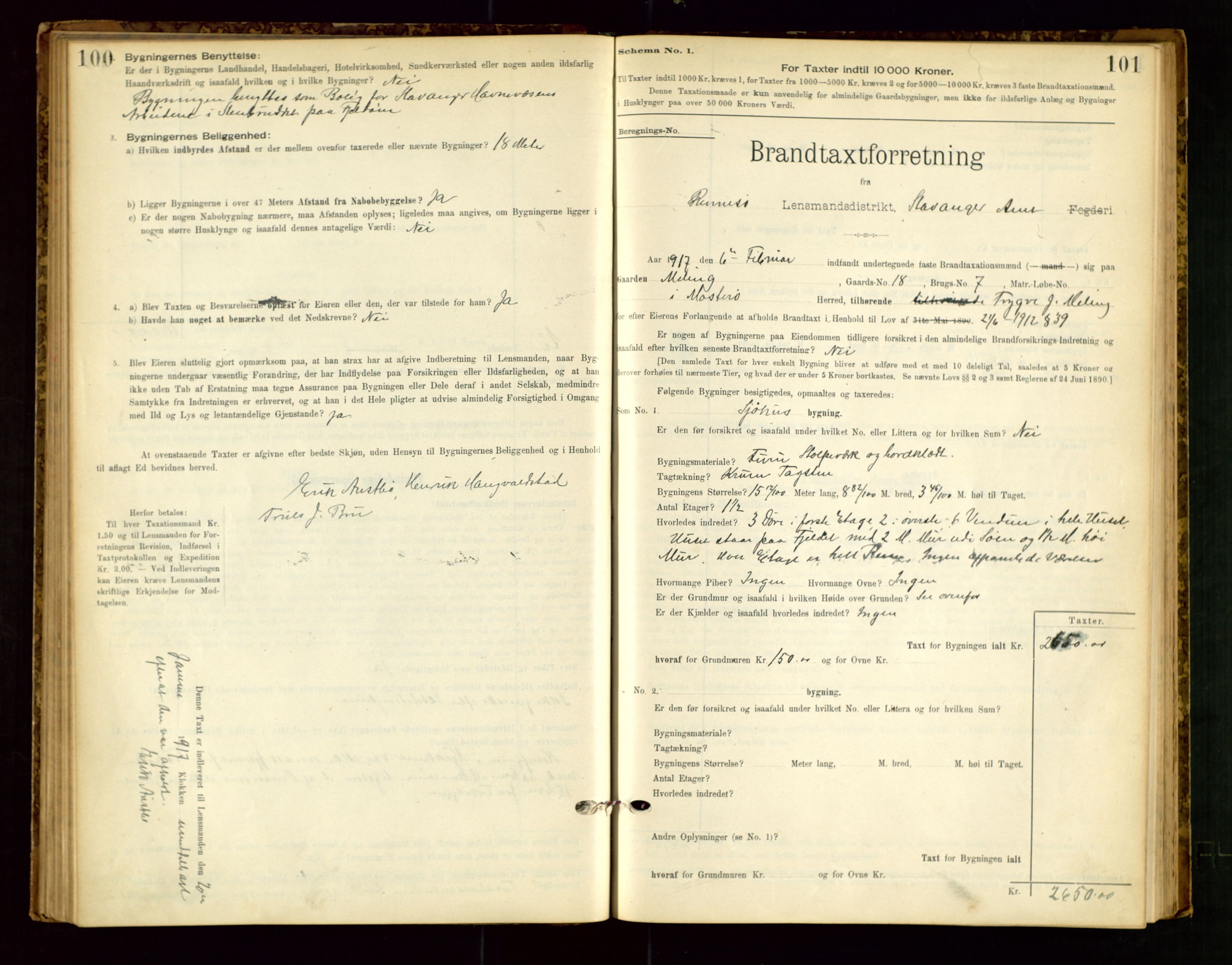 Rennesøy lensmannskontor, SAST/A-100165/Gob/L0001: Branntakstprotokoll - skjematakst, 1900-1956, p. 100-101