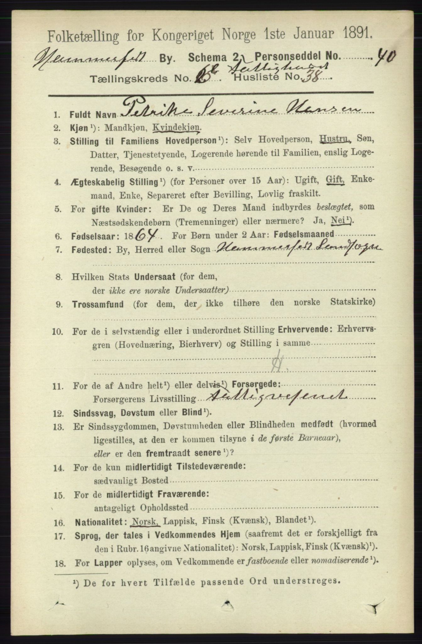 RA, 1891 census for 2001 Hammerfest, 1891, p. 2207