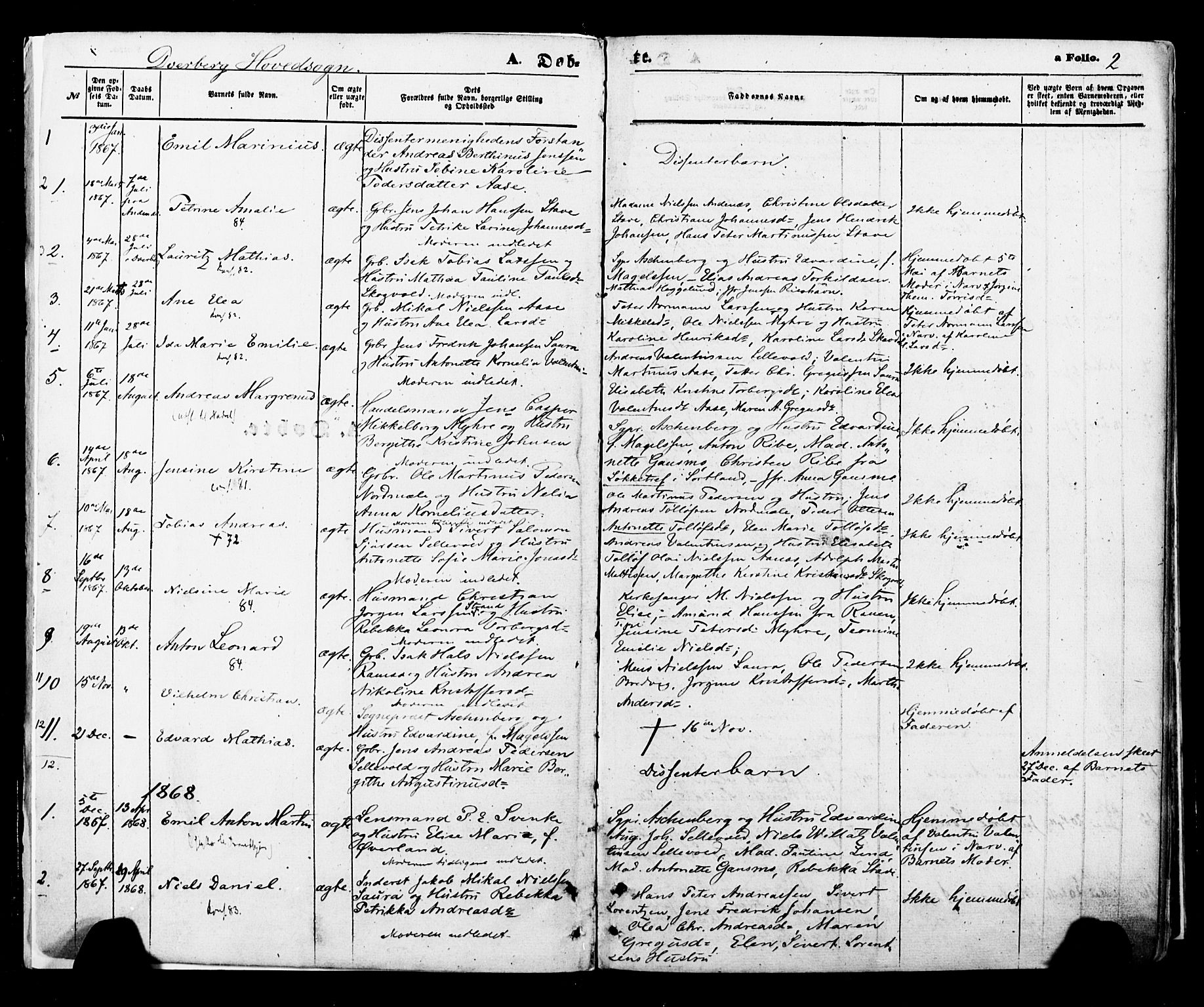 Ministerialprotokoller, klokkerbøker og fødselsregistre - Nordland, AV/SAT-A-1459/897/L1397: Parish register (official) no. 897A05 /1, 1867-1880, p. 2