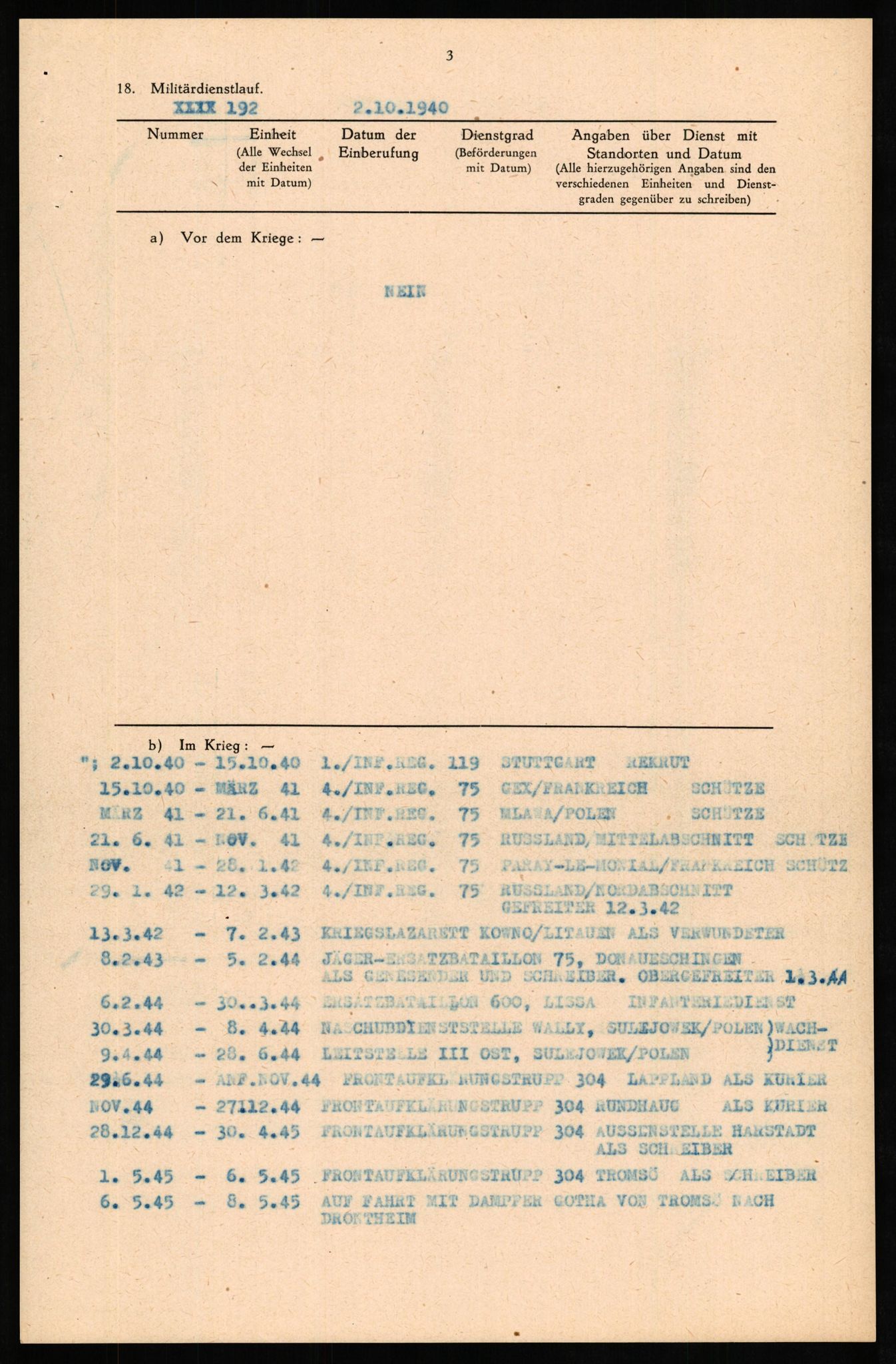 Forsvaret, Forsvarets overkommando II, AV/RA-RAFA-3915/D/Db/L0021: CI Questionaires. Tyske okkupasjonsstyrker i Norge. Tyskere., 1945-1946, p. 81