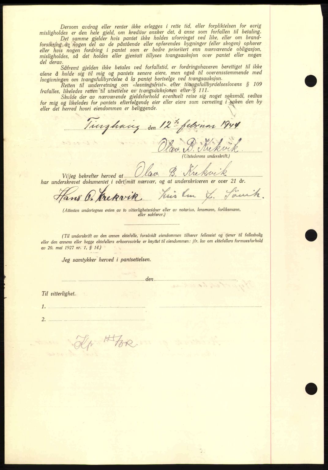 Nordmøre sorenskriveri, AV/SAT-A-4132/1/2/2Ca: Mortgage book no. B91, 1943-1944, Diary no: : 365/1944