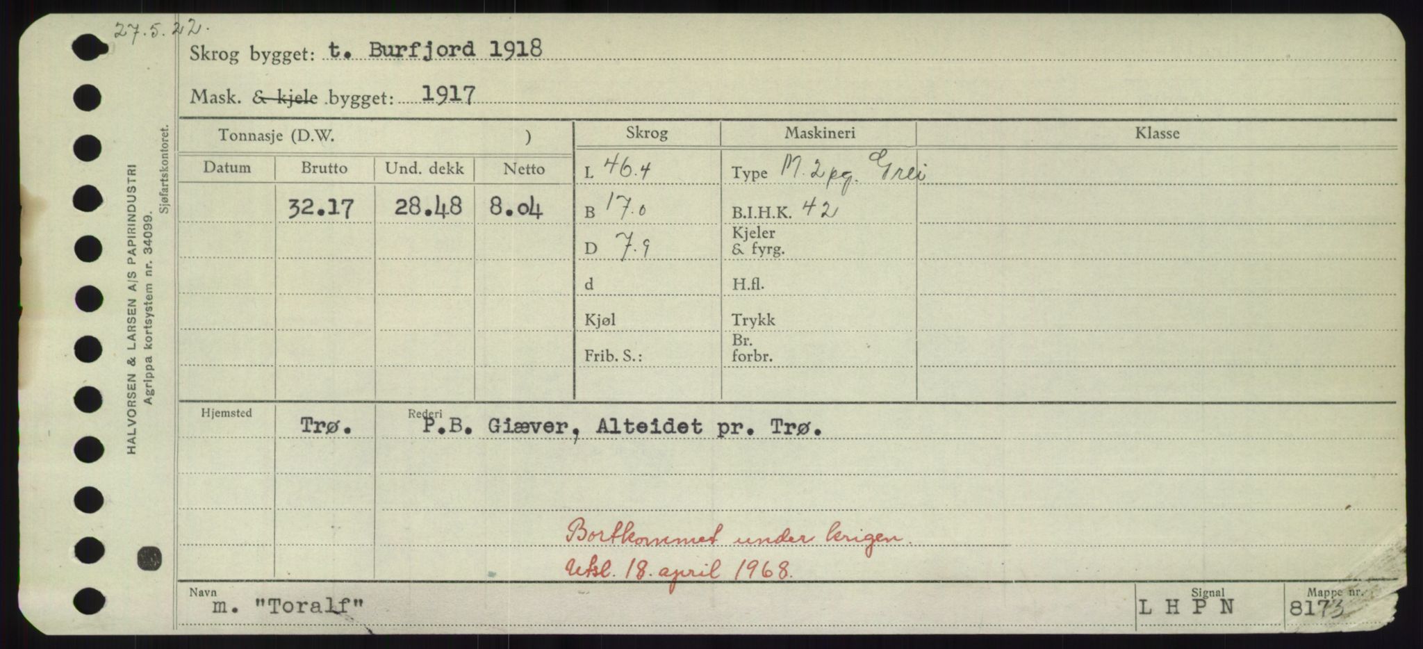 Sjøfartsdirektoratet med forløpere, Skipsmålingen, RA/S-1627/H/Hd/L0039: Fartøy, Ti-Tø, p. 237