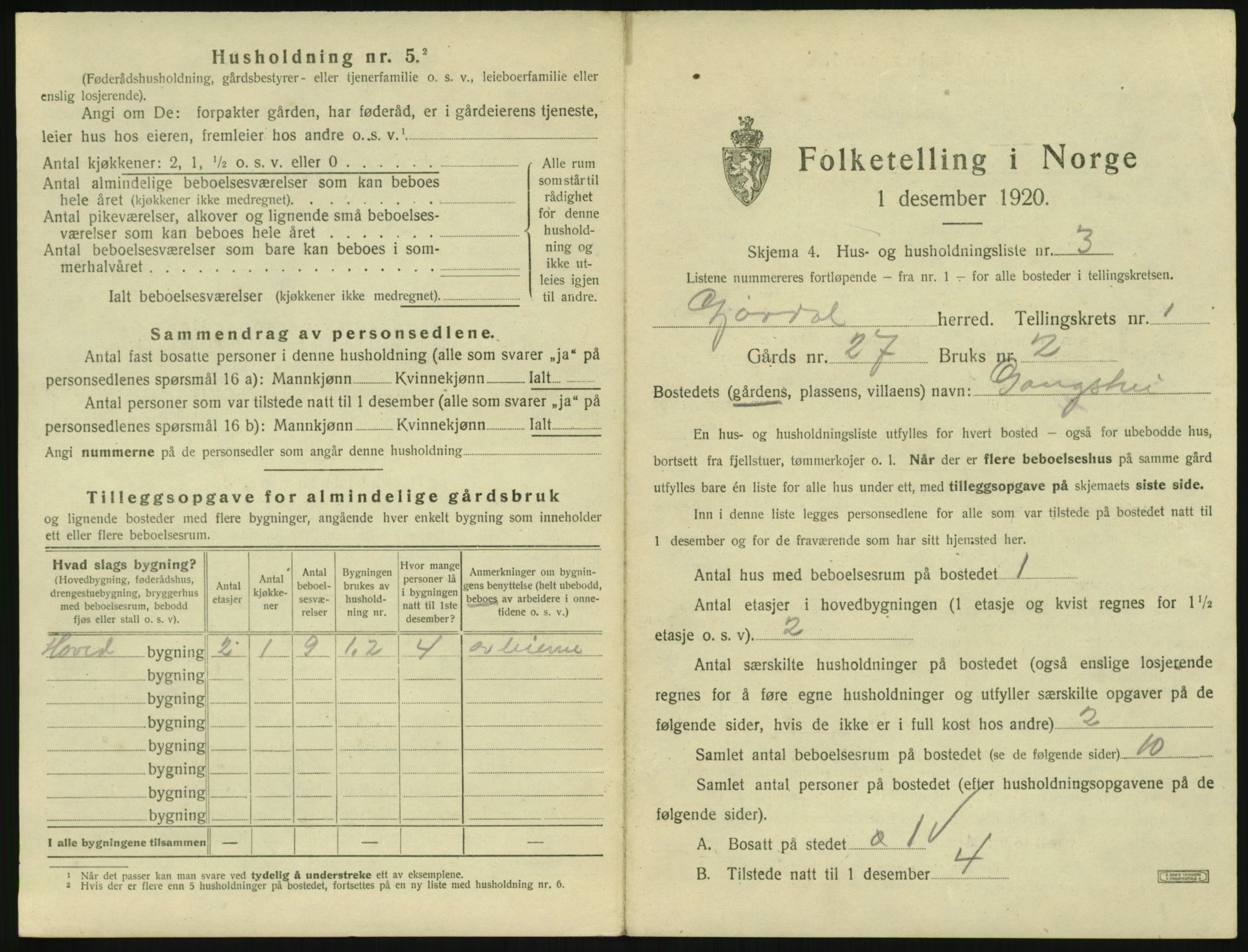 SAK, 1920 census for Gjøvdal, 1920, p. 26