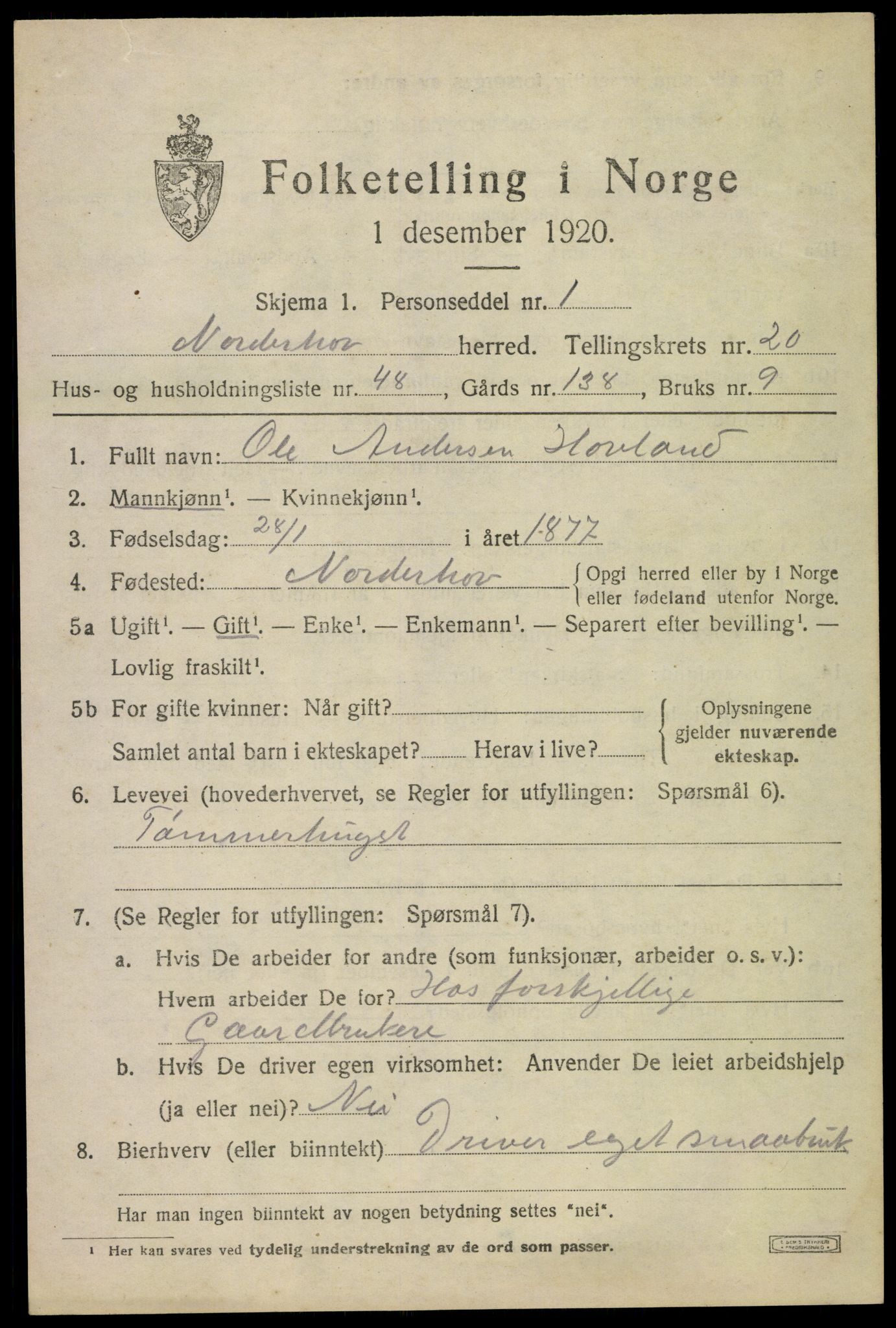 SAKO, 1920 census for Norderhov, 1920, p. 21894