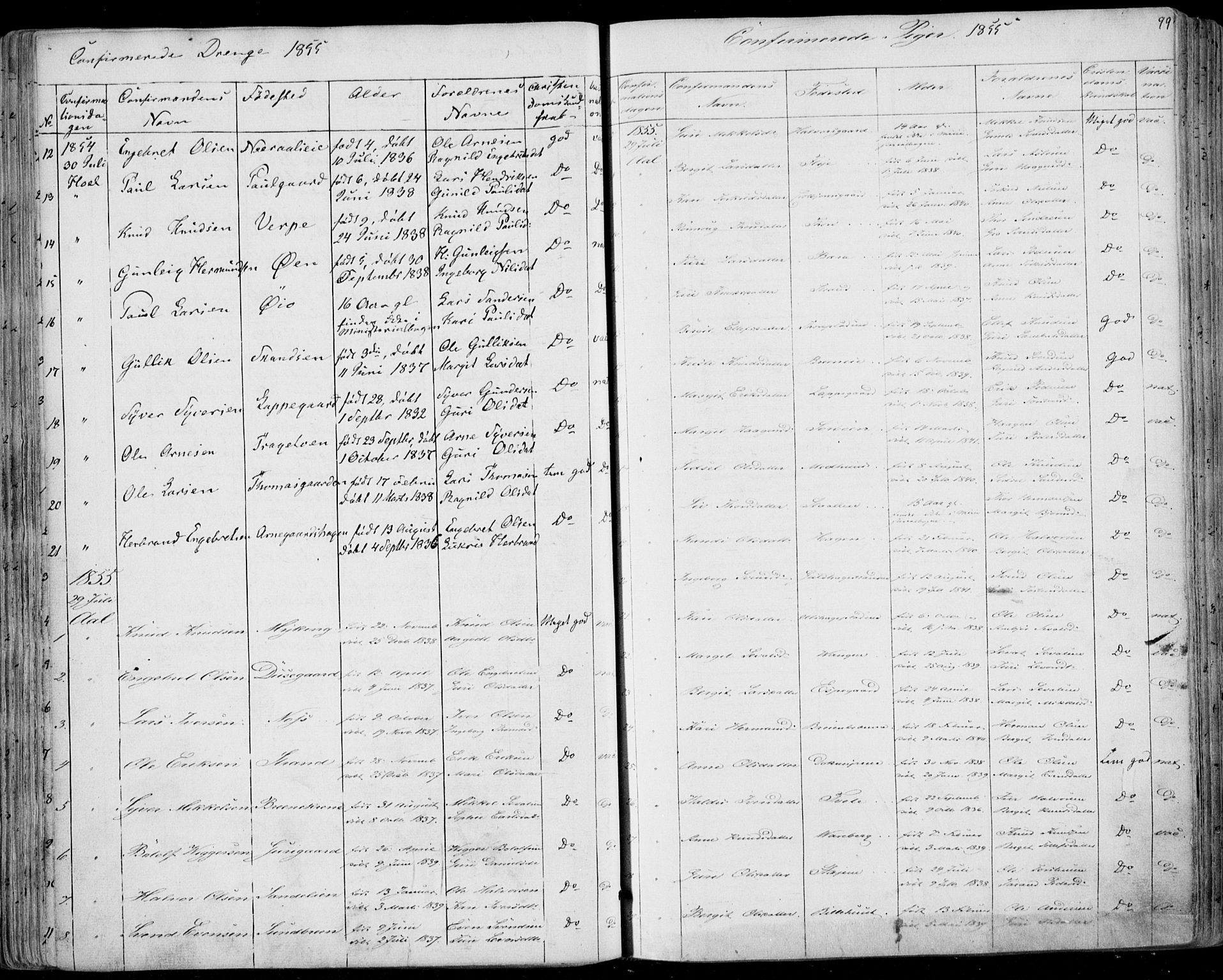 Ål kirkebøker, AV/SAKO-A-249/F/Fa/L0006: Parish register (official) no. I 6, 1849-1864, p. 99