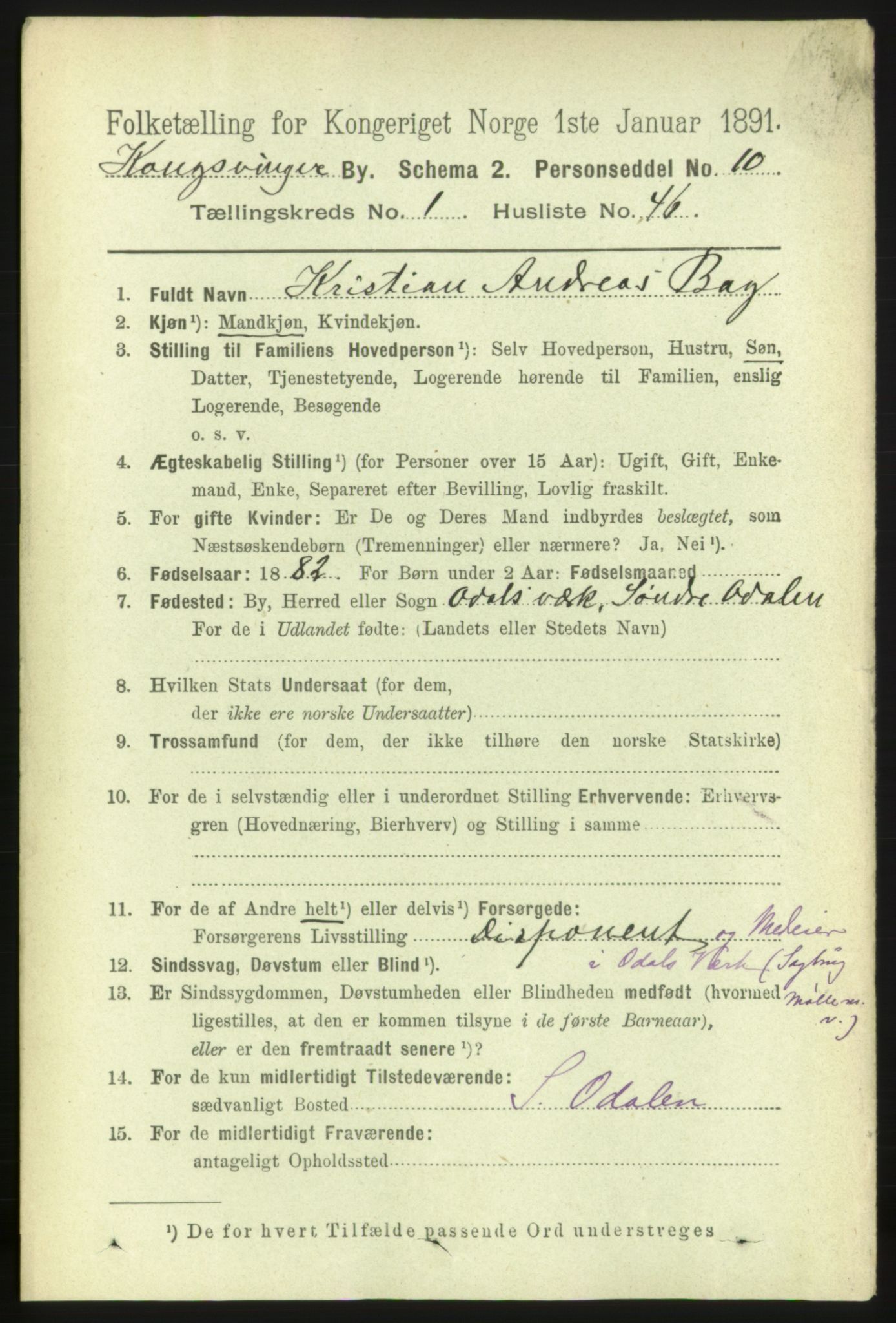 RA, 1891 census for 0402 Kongsvinger, 1891, p. 779