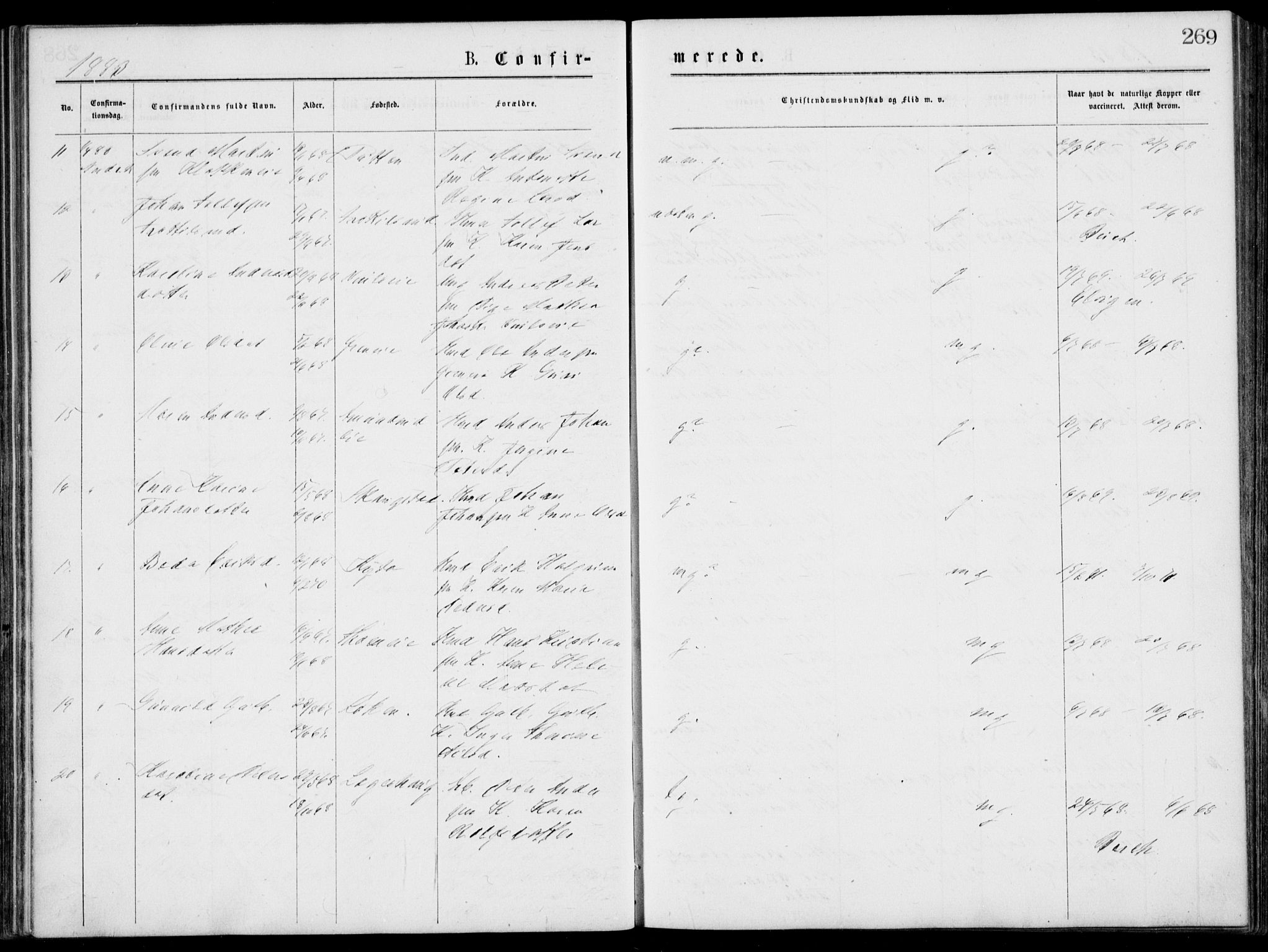Norderhov kirkebøker, SAKO/A-237/G/Gb/L0001: Parish register (copy) no. II 1, 1876-1899, p. 269