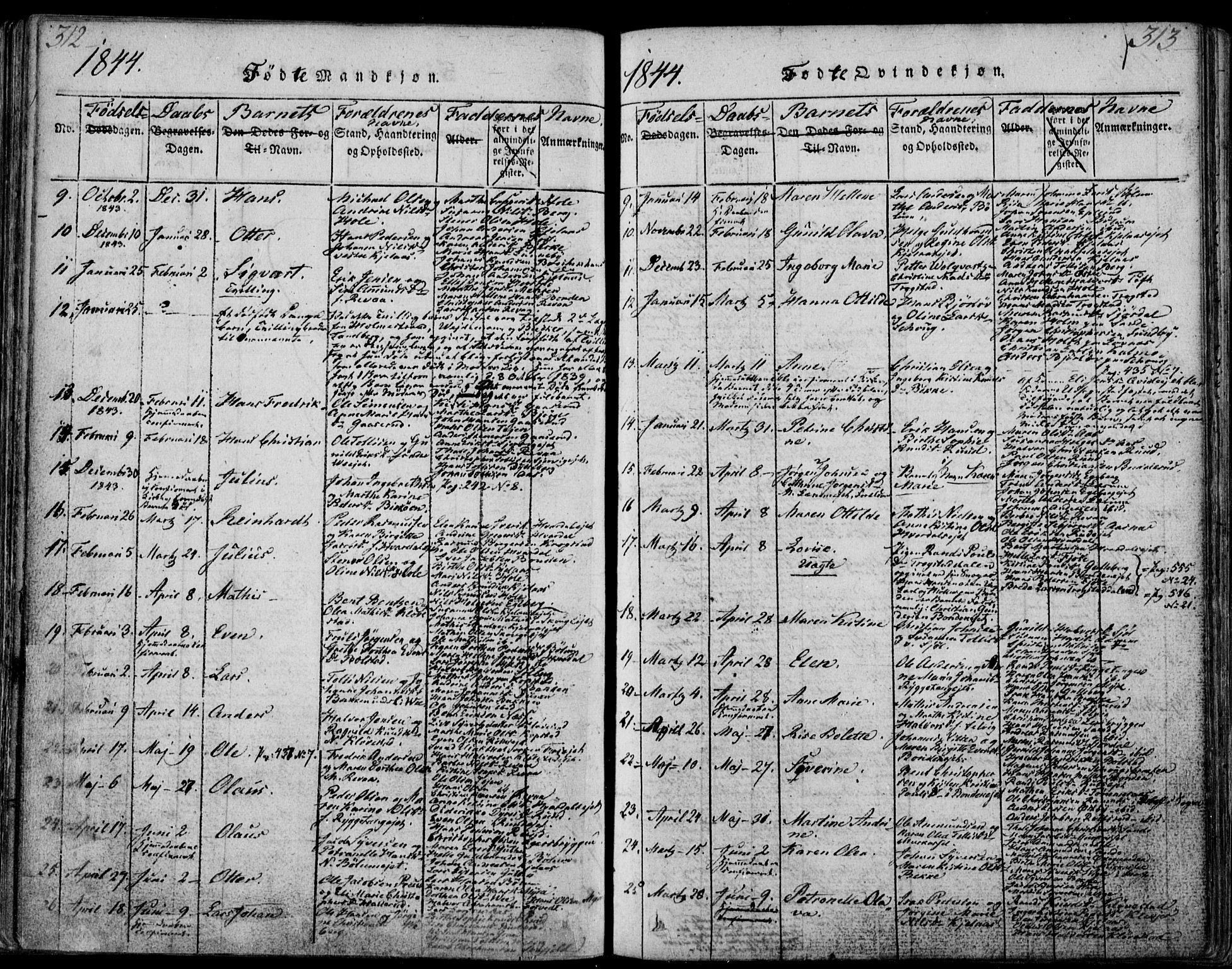 Sande Kirkebøker, SAKO/A-53/F/Fa/L0003: Parish register (official) no. 3, 1814-1847, p. 312-313