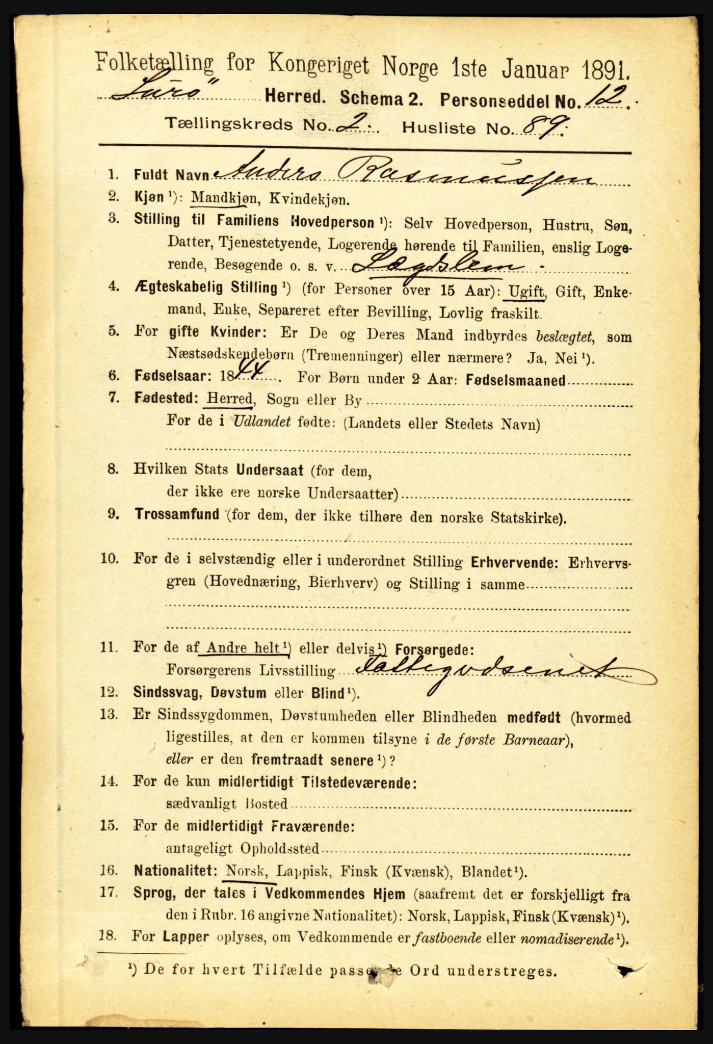 RA, 1891 census for 1834 Lurøy, 1891, p. 1372