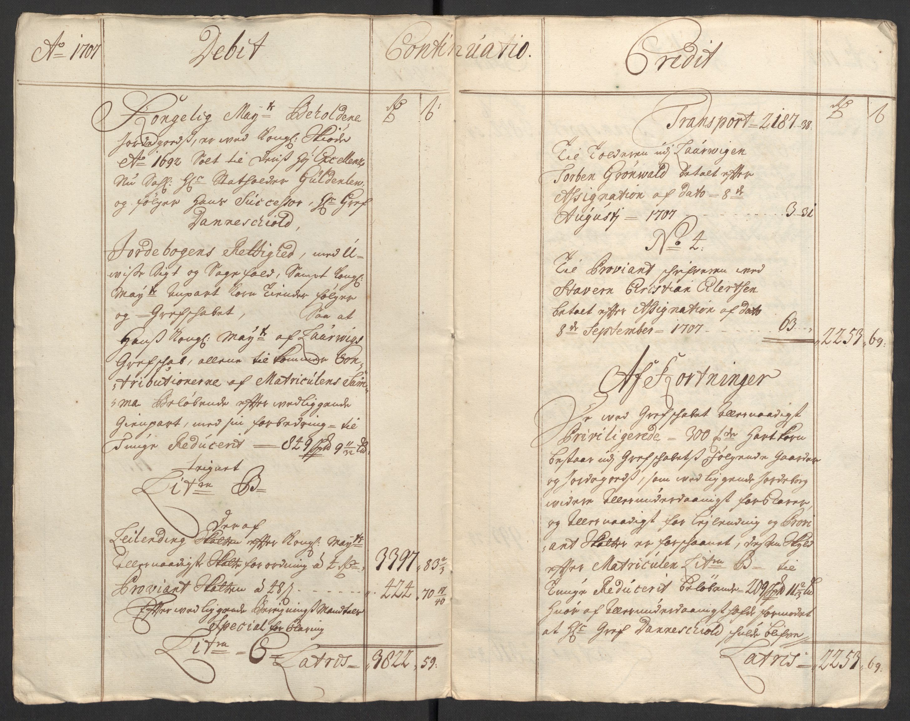 Rentekammeret inntil 1814, Reviderte regnskaper, Fogderegnskap, AV/RA-EA-4092/R33/L1980: Fogderegnskap Larvik grevskap, 1707-1708, p. 5