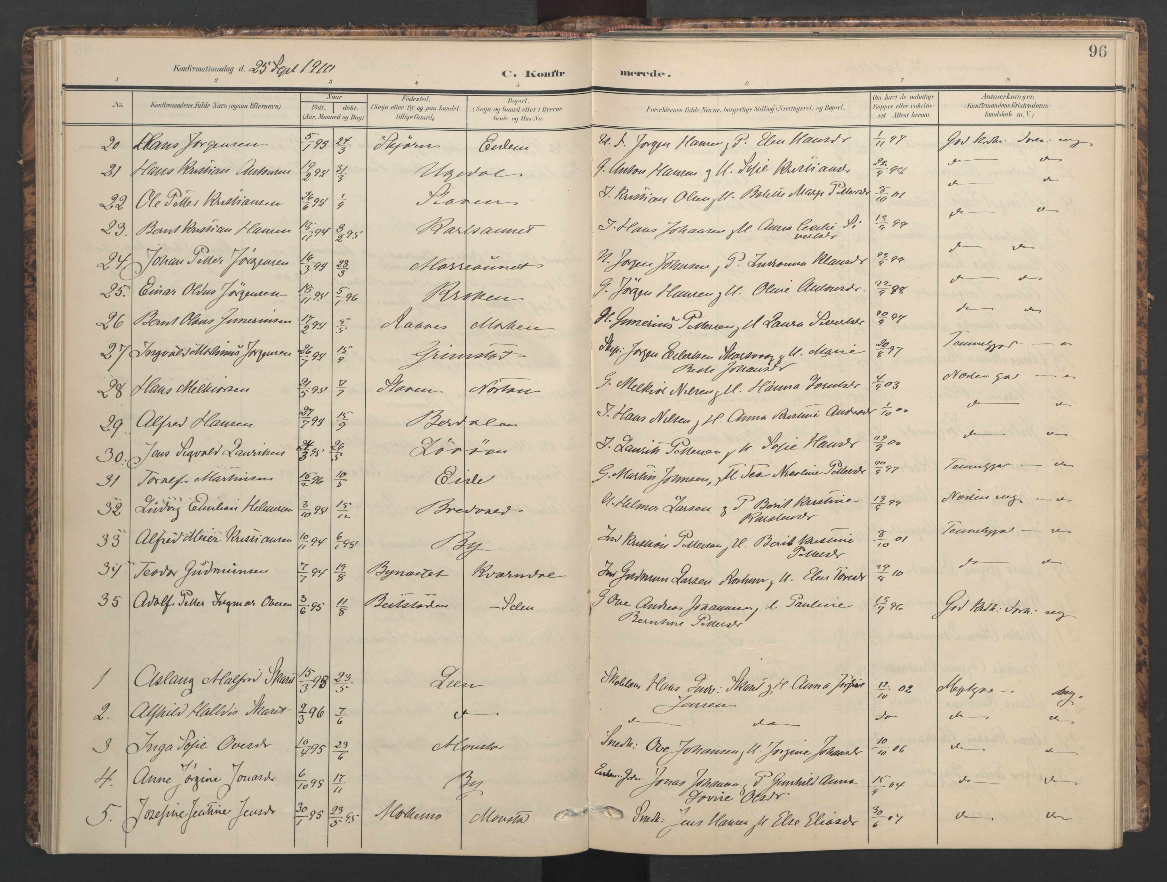 Ministerialprotokoller, klokkerbøker og fødselsregistre - Sør-Trøndelag, SAT/A-1456/655/L0682: Parish register (official) no. 655A11, 1908-1922, p. 96