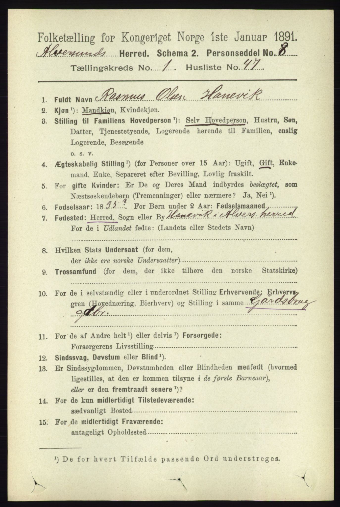 RA, 1891 census for 1257 Alversund, 1891, p. 373