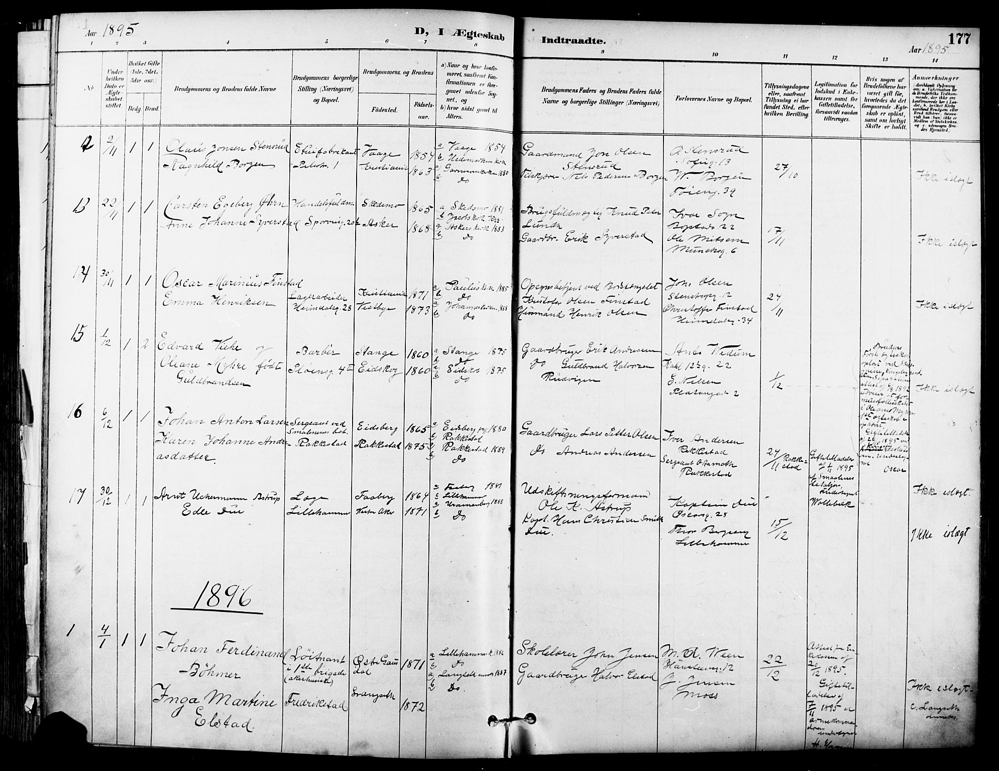 Garnisonsmenigheten Kirkebøker, SAO/A-10846/F/Fa/L0013: Parish register (official) no. 13, 1894-1904, p. 177