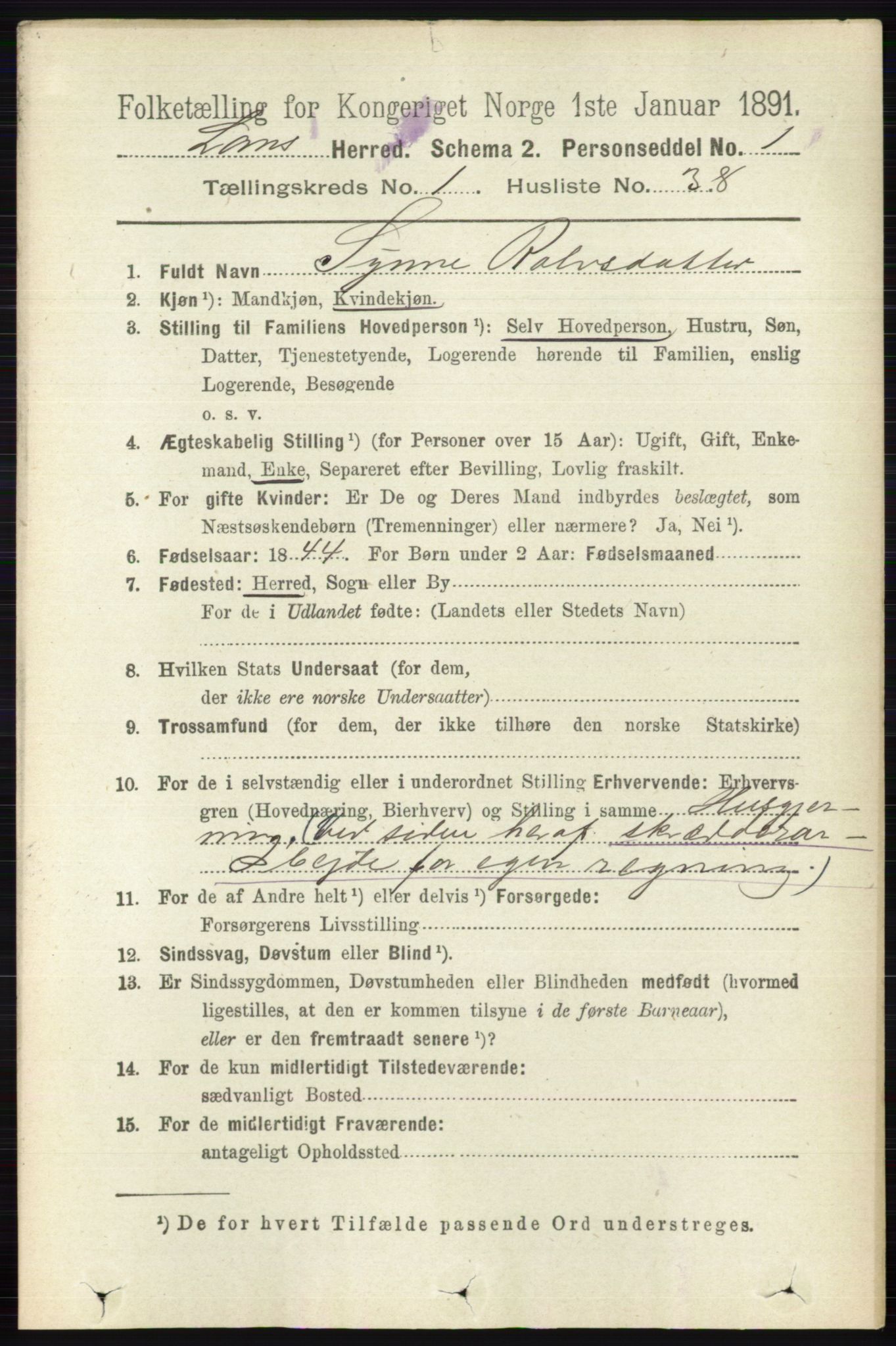 RA, 1891 census for 0514 Lom, 1891, p. 332