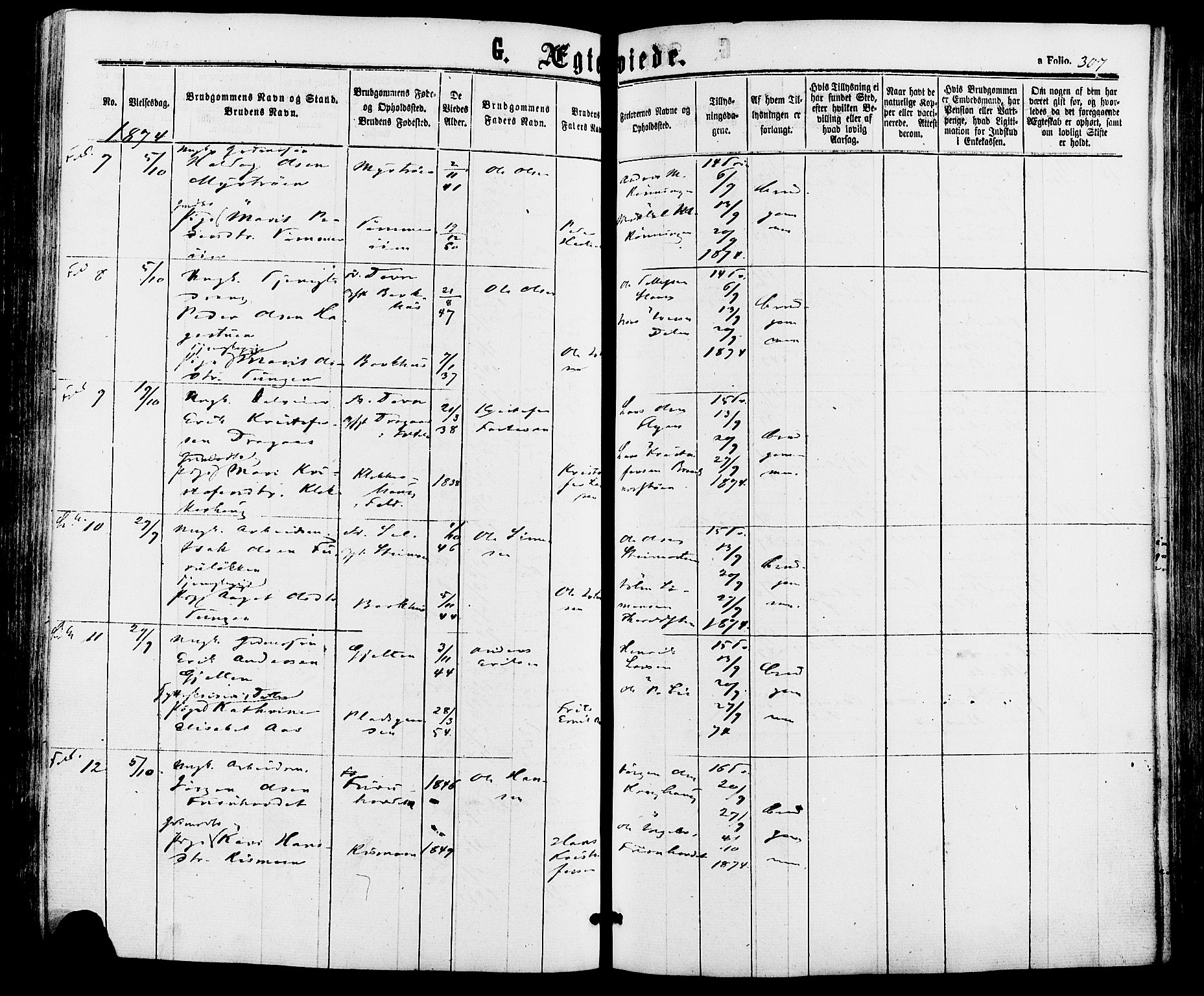 Alvdal prestekontor, AV/SAH-PREST-060/H/Ha/Haa/L0001: Parish register (official) no. 1, 1863-1882, p. 307