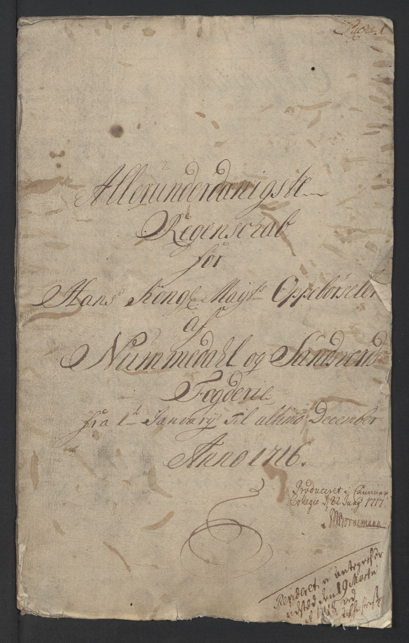 Rentekammeret inntil 1814, Reviderte regnskaper, Fogderegnskap, RA/EA-4092/R24/L1592: Fogderegnskap Numedal og Sandsvær, 1716, p. 3