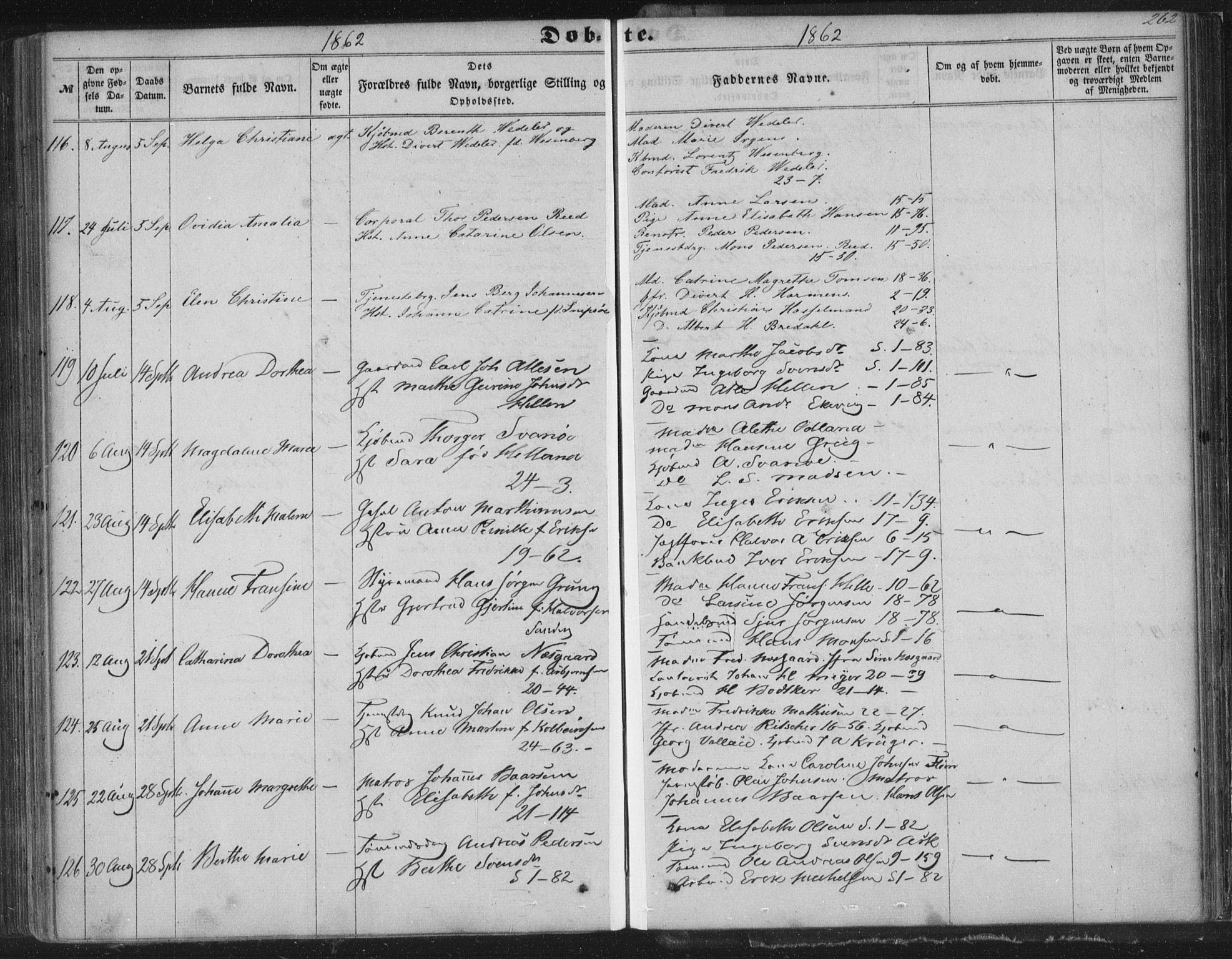 Korskirken sokneprestembete, AV/SAB-A-76101/H/Haa/L0018: Parish register (official) no. B 4, 1857-1866, p. 262