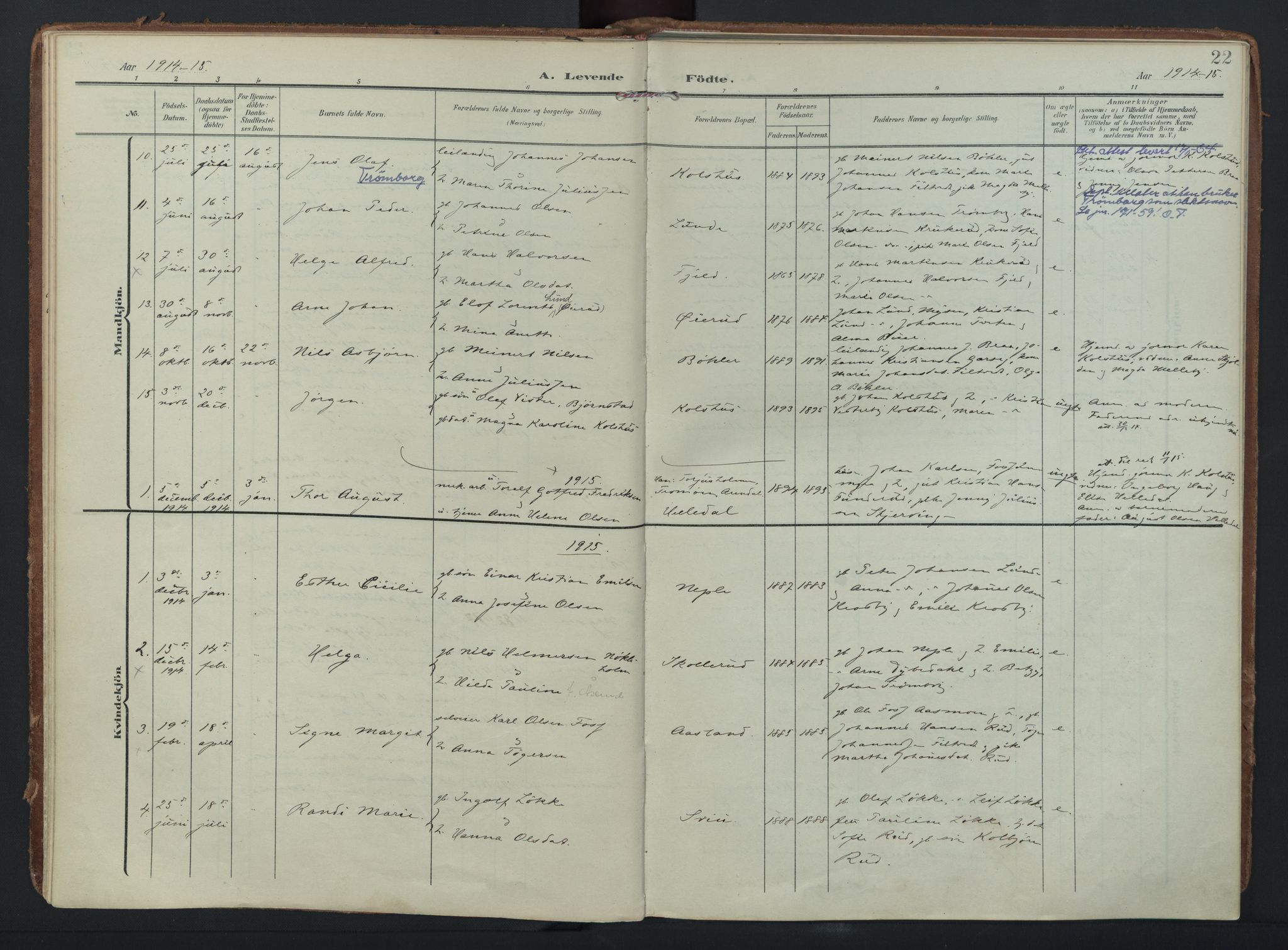 Eidsberg prestekontor Kirkebøker, SAO/A-10905/F/Fc/L0002: Parish register (official) no. III 2, 1906-1934, p. 22