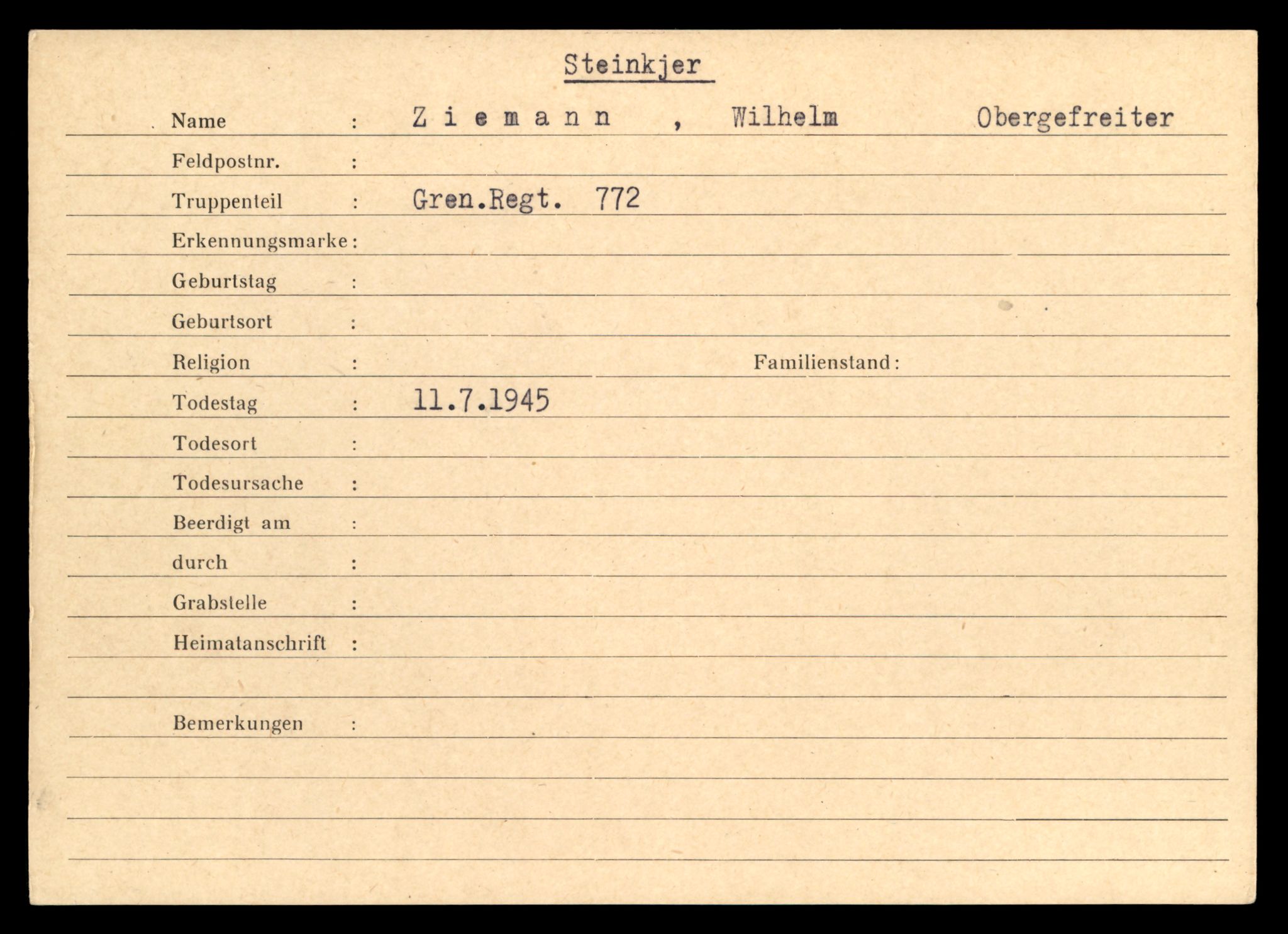 Distriktskontoret for krigsgraver, SAT/A-5030/E/L0005: Kasett/kartotek over falne Britiske og tyske solater, samt andre nasjoners krigsgraver, 1945, p. 1777