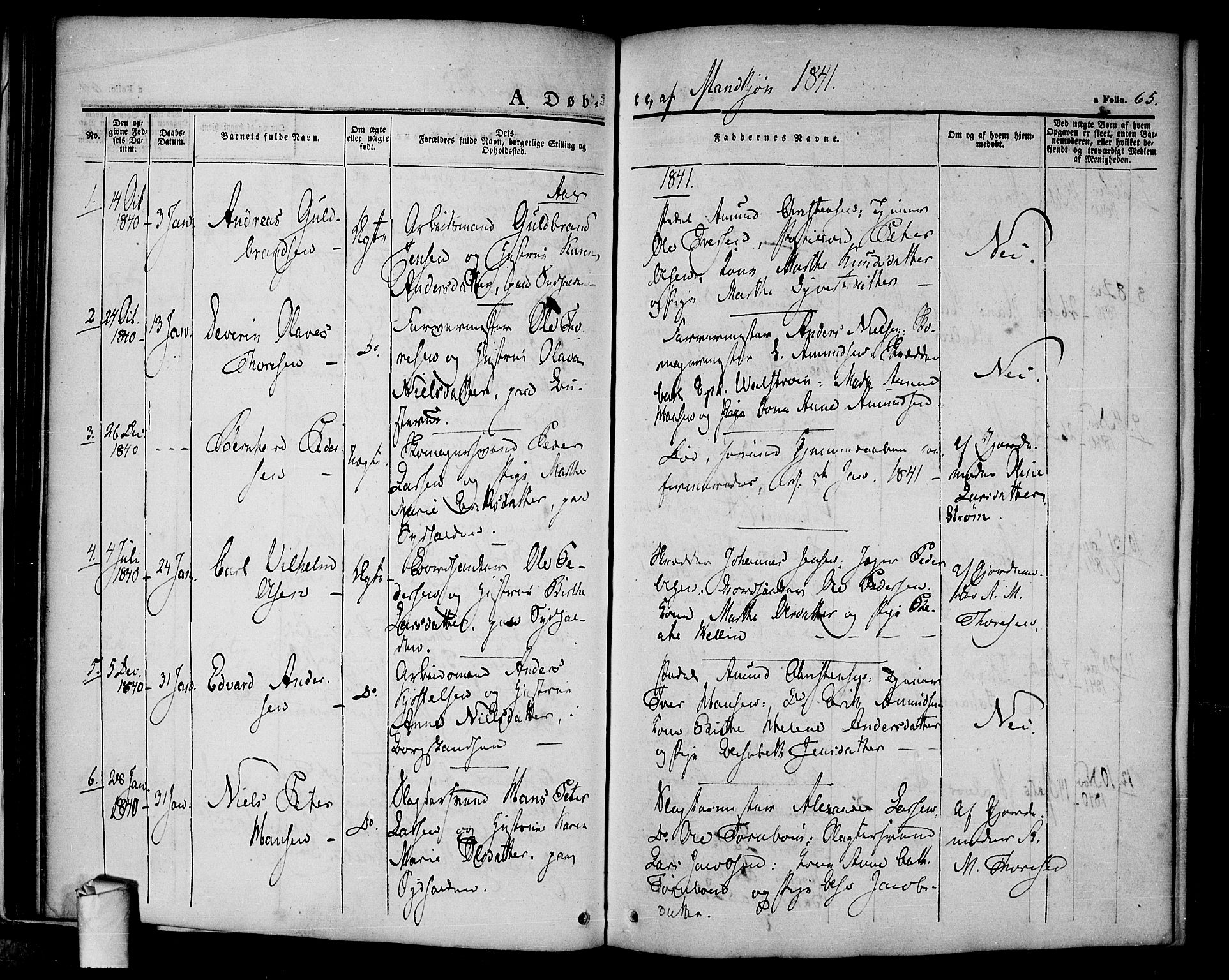 Halden prestekontor Kirkebøker, SAO/A-10909/F/Fa/L0005: Parish register (official) no. I 5, 1834-1845, p. 65