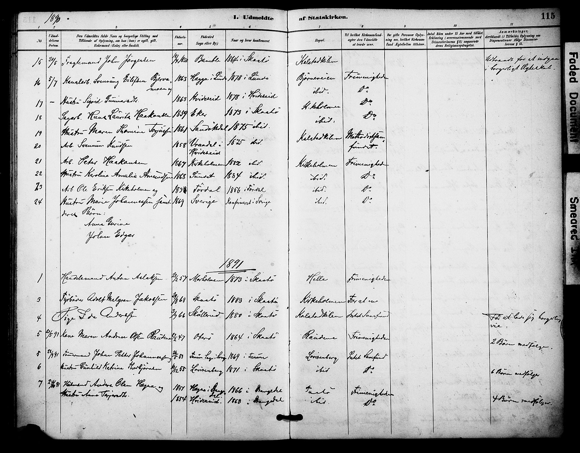 Skåtøy kirkebøker, AV/SAKO-A-304/F/Fa/L0004: Parish register (official) no. I 4, 1884-1900, p. 115