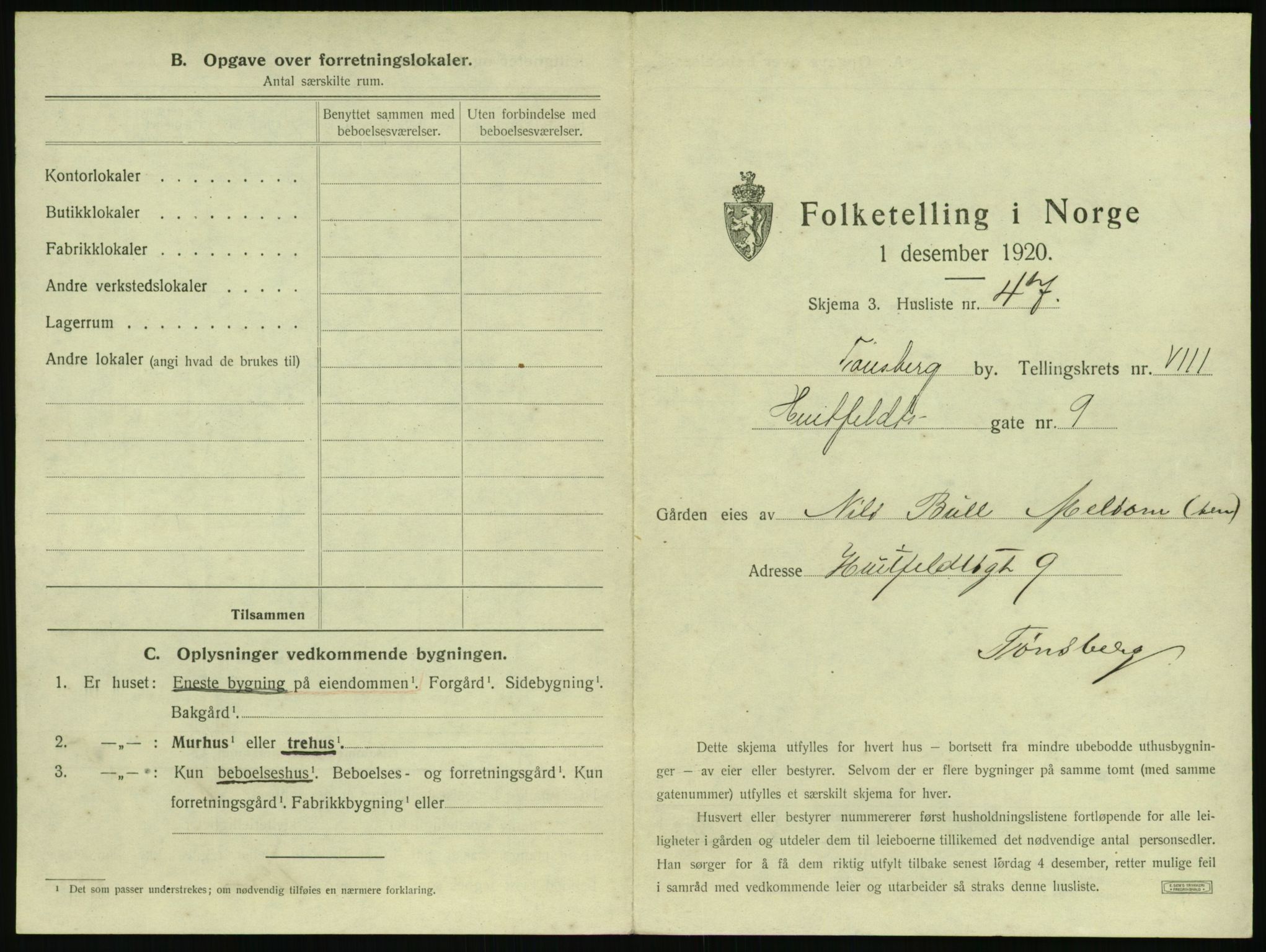 SAKO, 1920 census for Tønsberg, 1920, p. 923