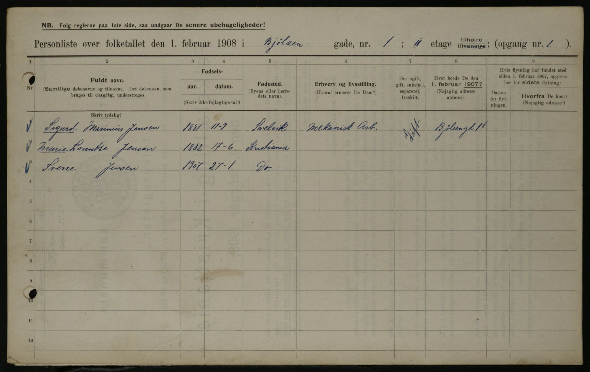 OBA, Municipal Census 1908 for Kristiania, 1908, p. 6299