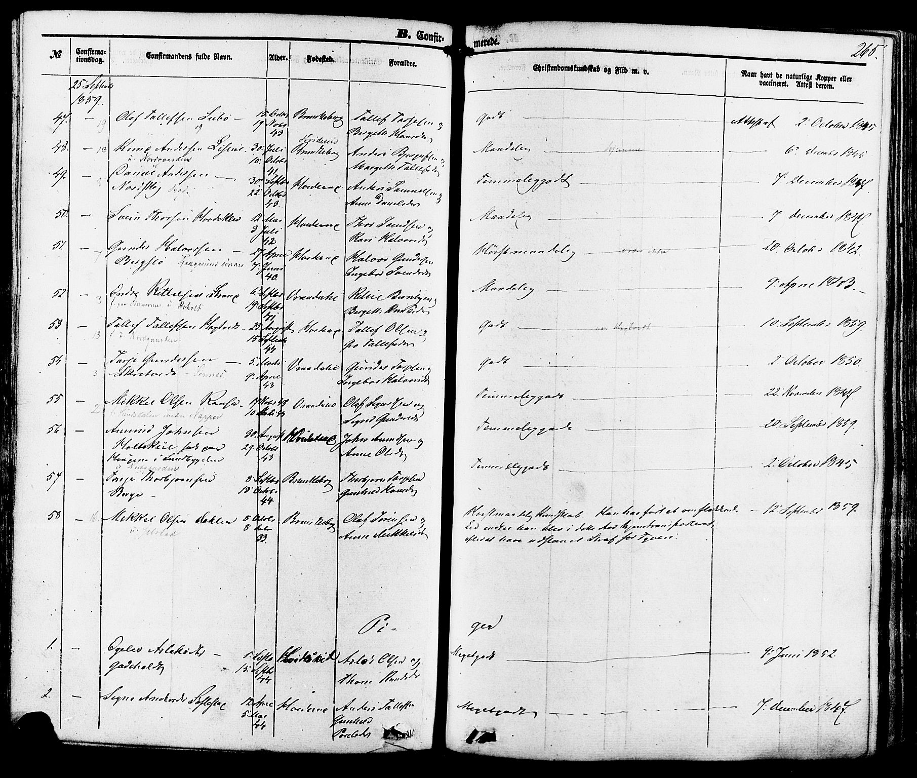 Kviteseid kirkebøker, AV/SAKO-A-276/F/Fa/L0007: Parish register (official) no. I 7, 1859-1881, p. 265