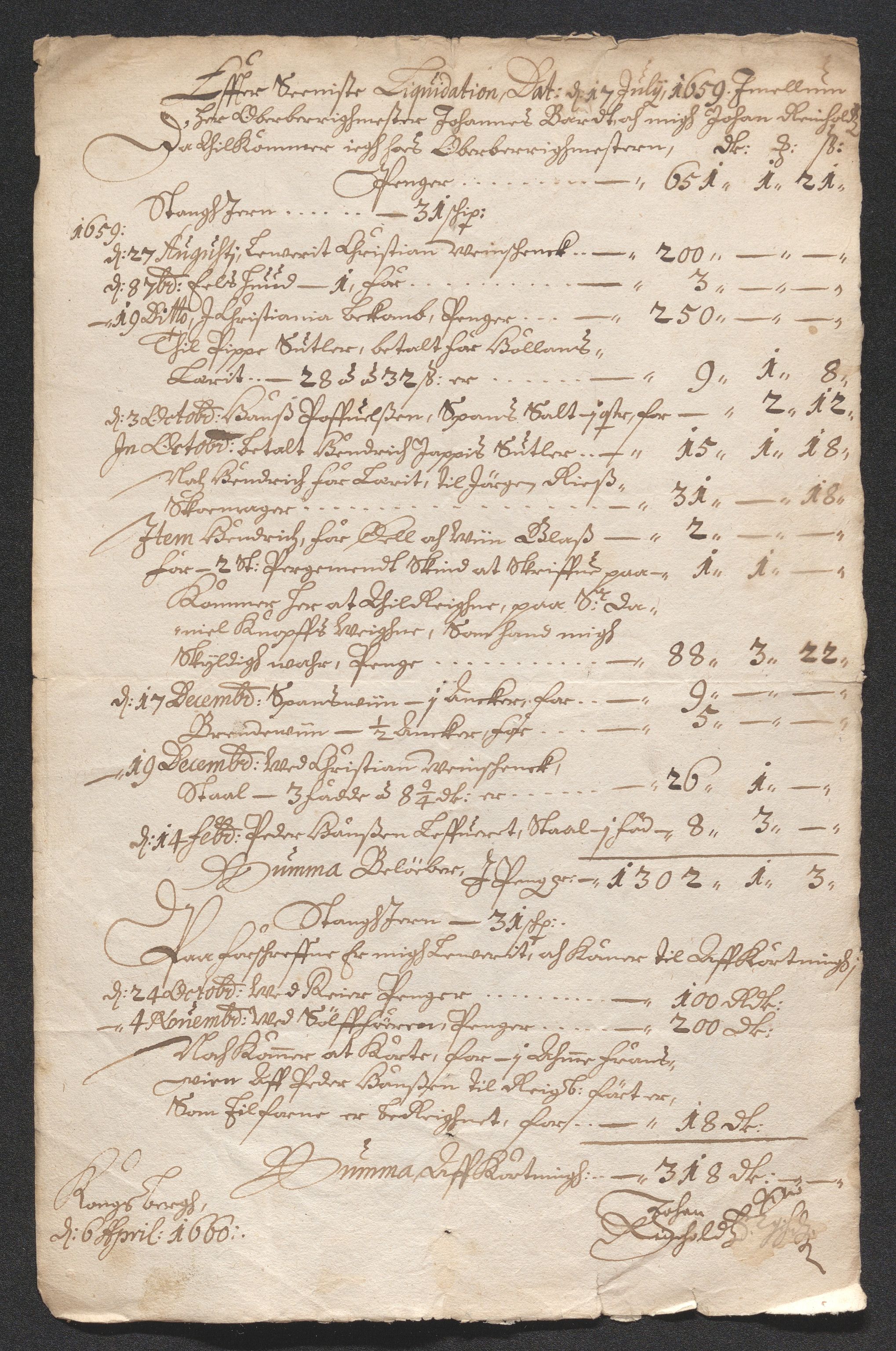 Kongsberg Sølvverk 1623-1816, AV/SAKO-EA-3135/001/D/Dc/Dcd/L0035: Utgiftsregnskap for gruver m.m., 1660-1662, p. 30