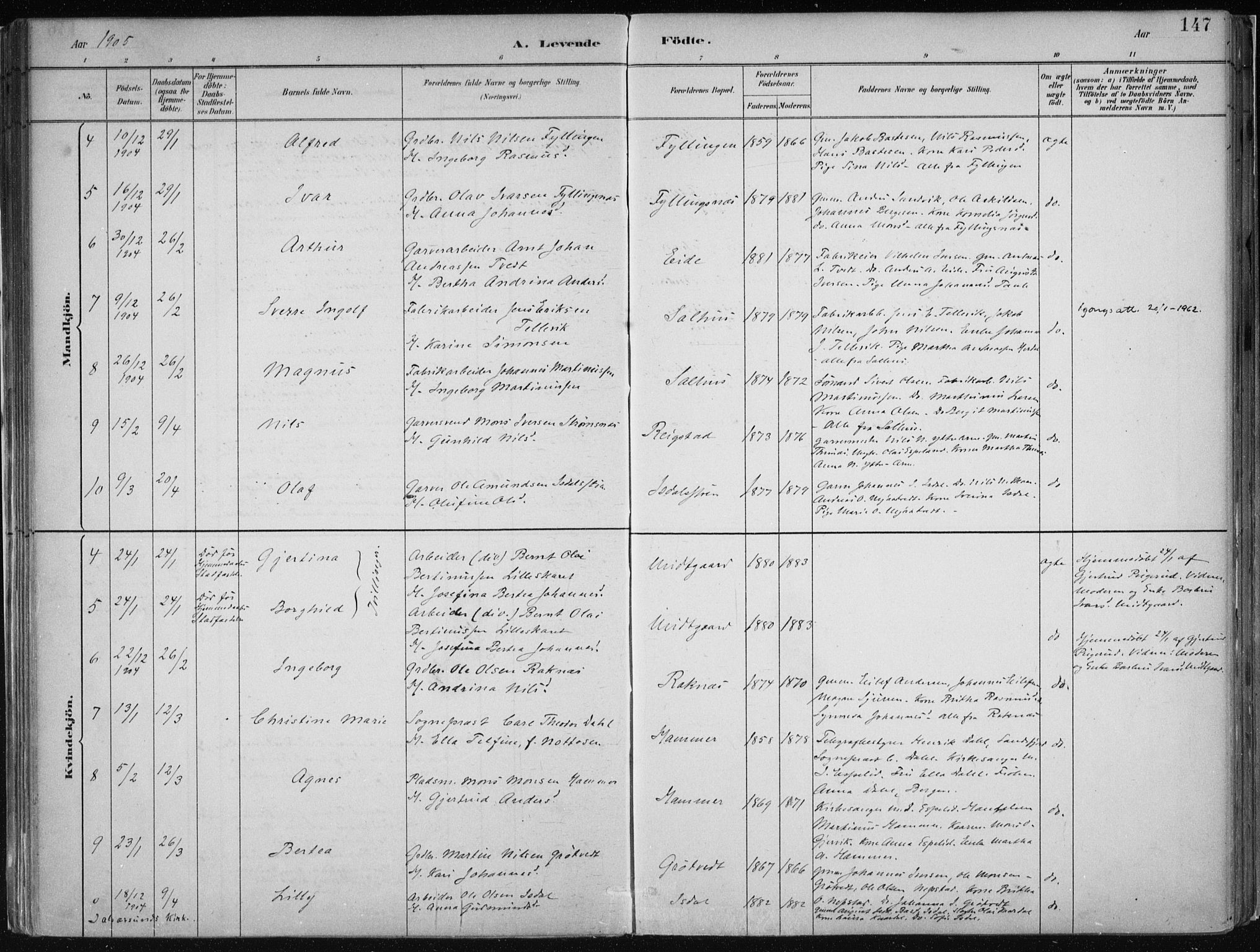 Hamre sokneprestembete, AV/SAB-A-75501/H/Ha/Haa/Haab/L0001: Parish register (official) no. B  1, 1882-1905, p. 147